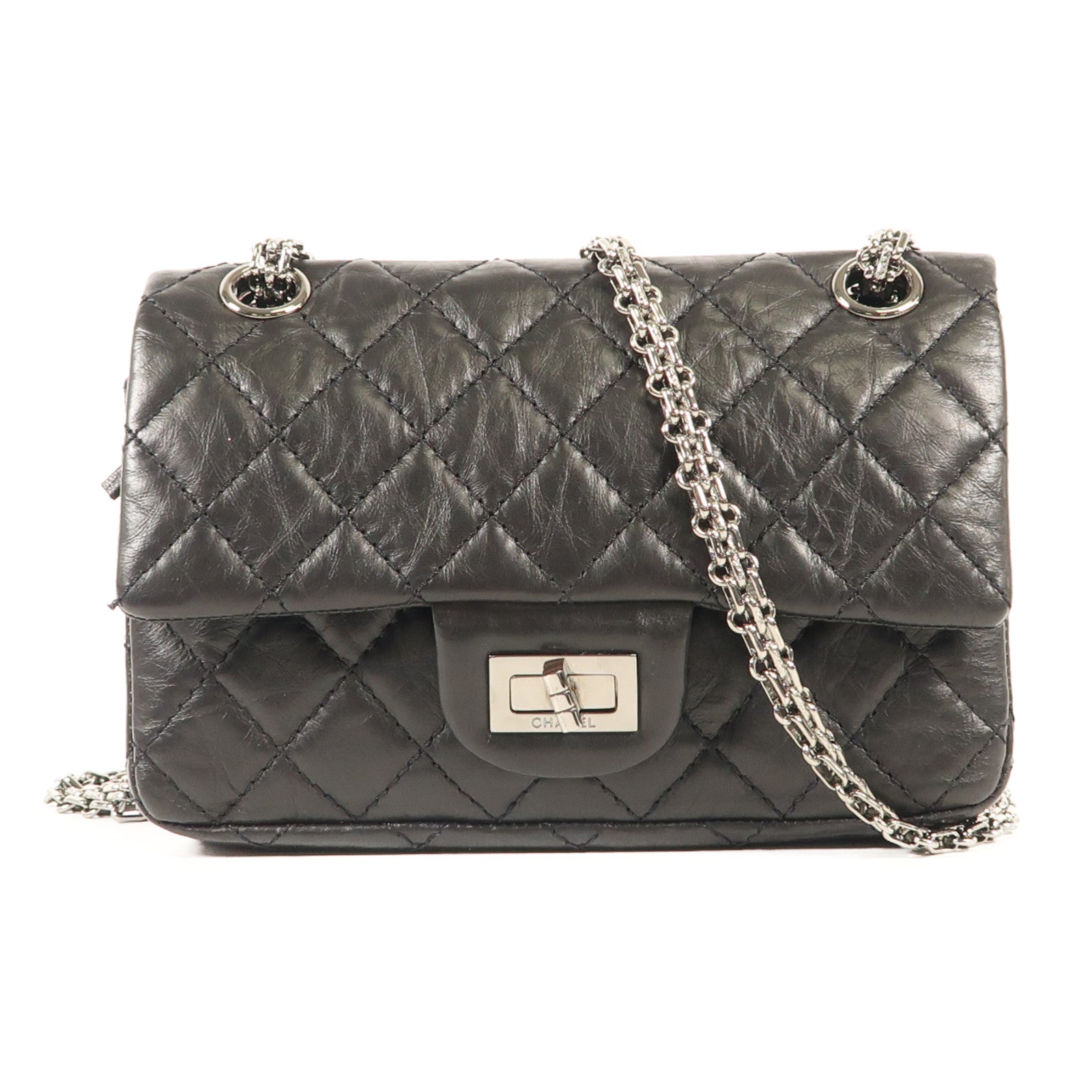 CHANEL 【激減優惠】牛皮皮革2.55 Mini銀扣鏈帶肩背袋
