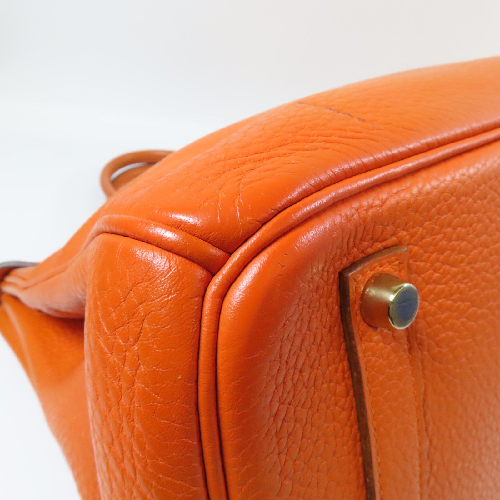 HERMES 牛皮皮革Birkin 35金扣手挽袋橙色