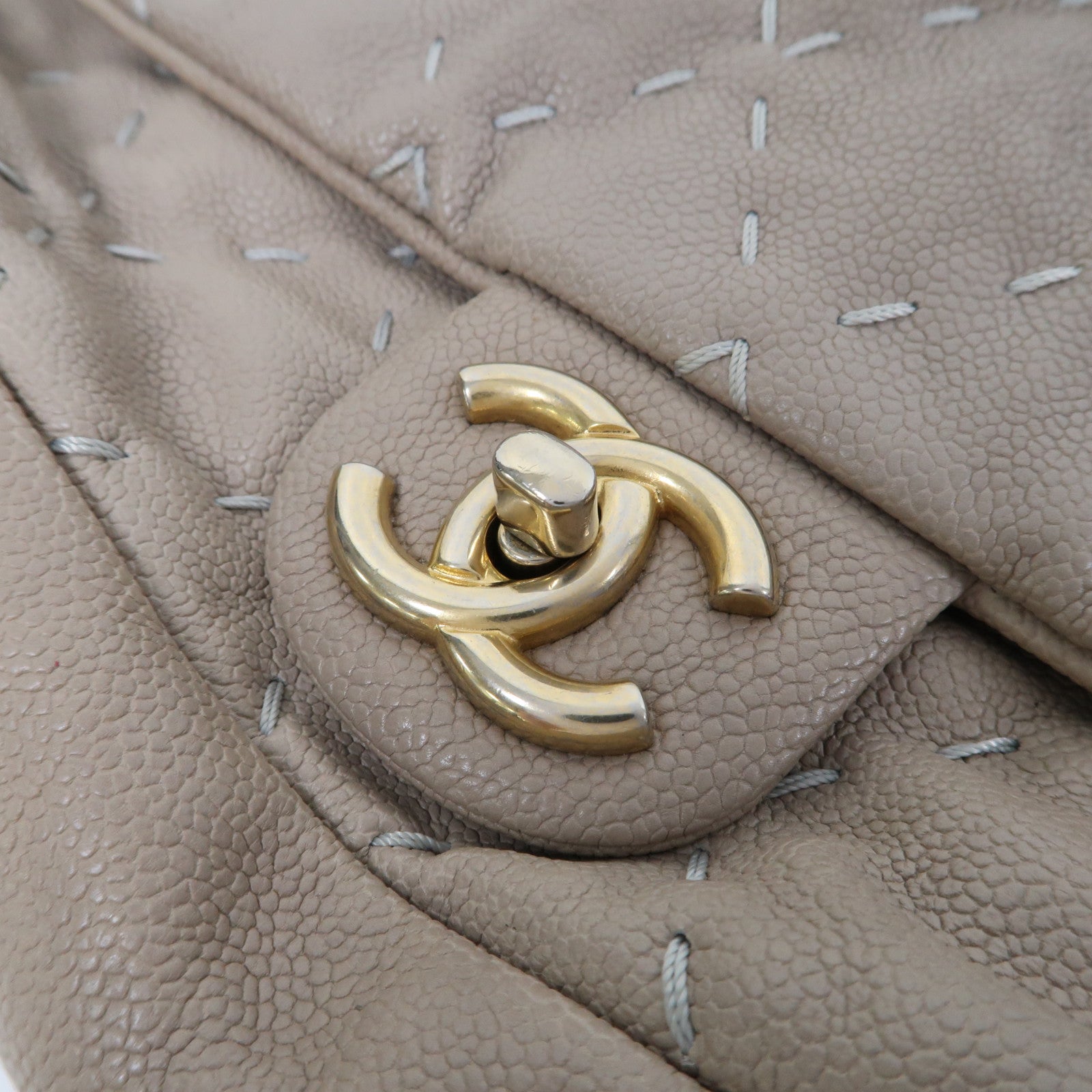 CHANEL 【激減優惠】牛皮皮革Flap Bag金扣鏈帶肩背袋米色