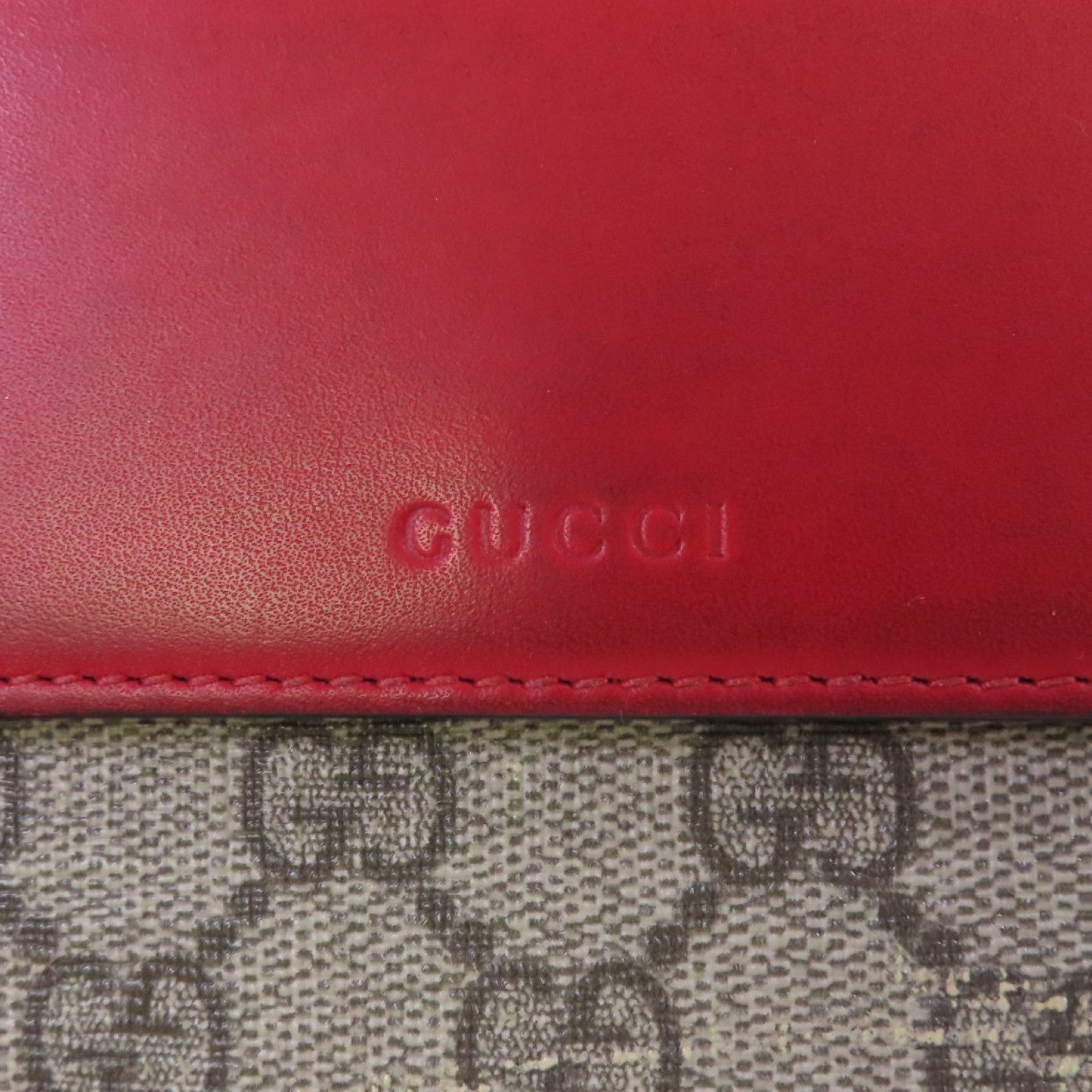 GUCCI 塗層帆布GG Supreme Wallet金扣短錢包啡色/紅色