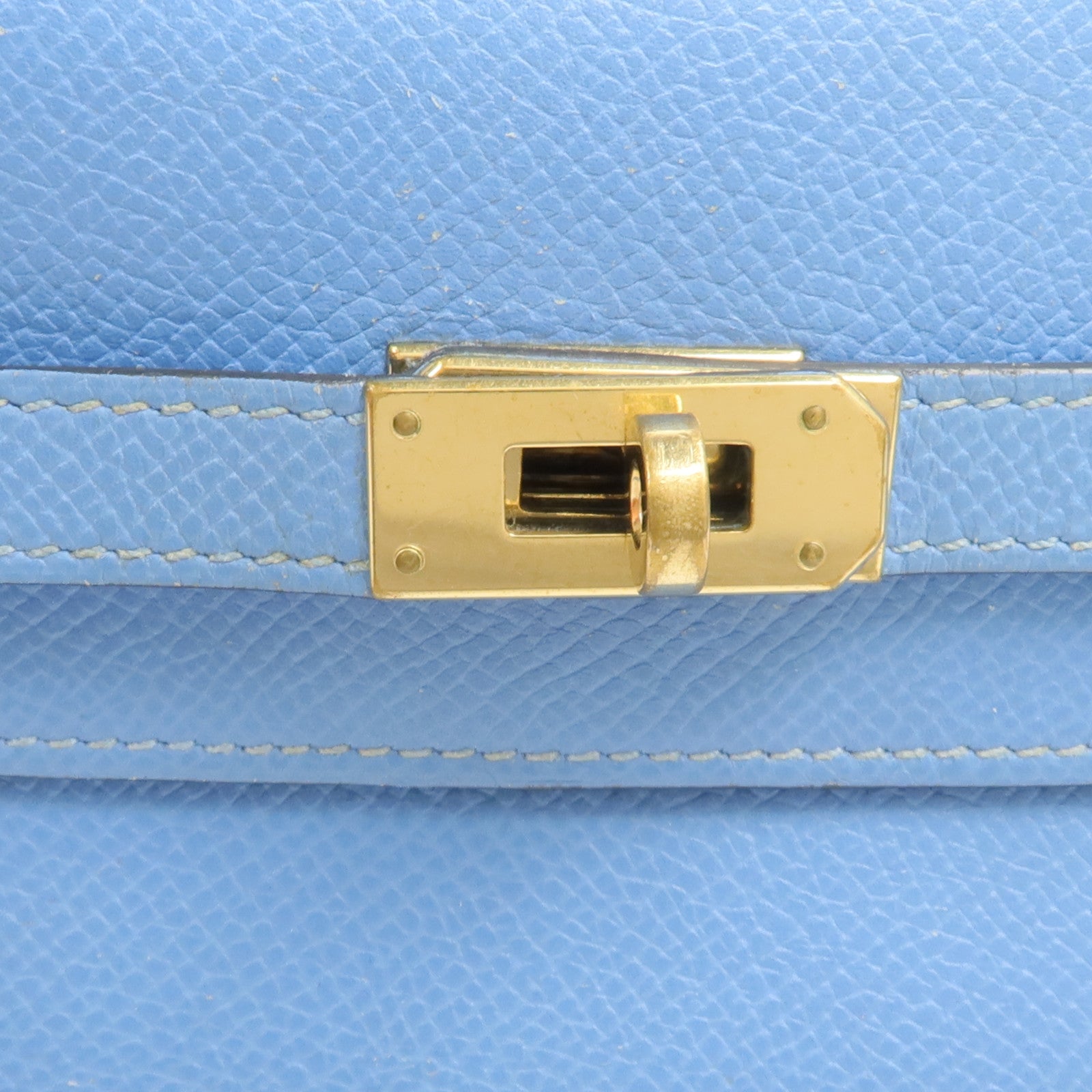 HERMES Epsom皮革Kelly Compact Wallet長錢包Bleu Paradis