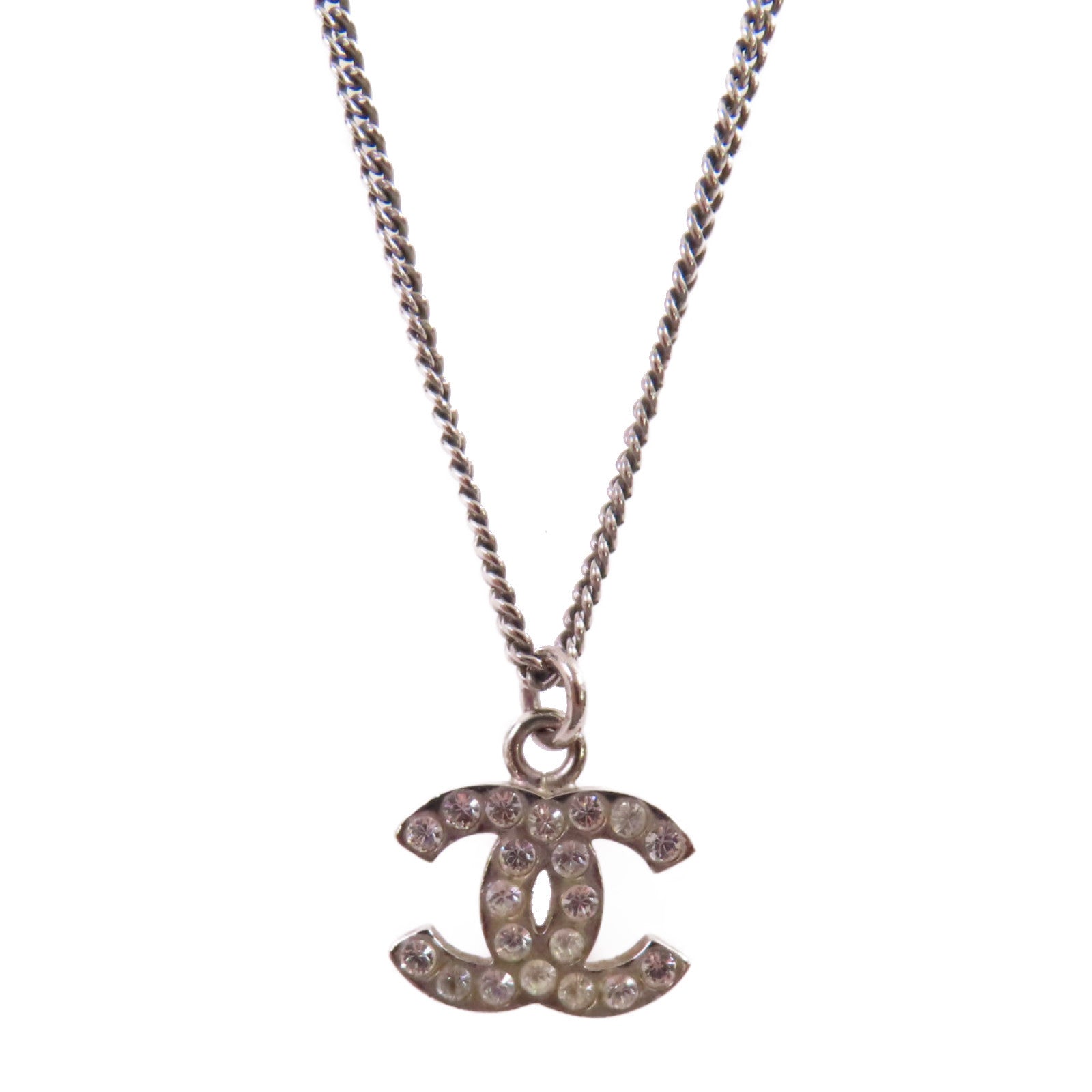 CHANEL 金屬/水鑽CC Necklace銀扣項鏈銀色