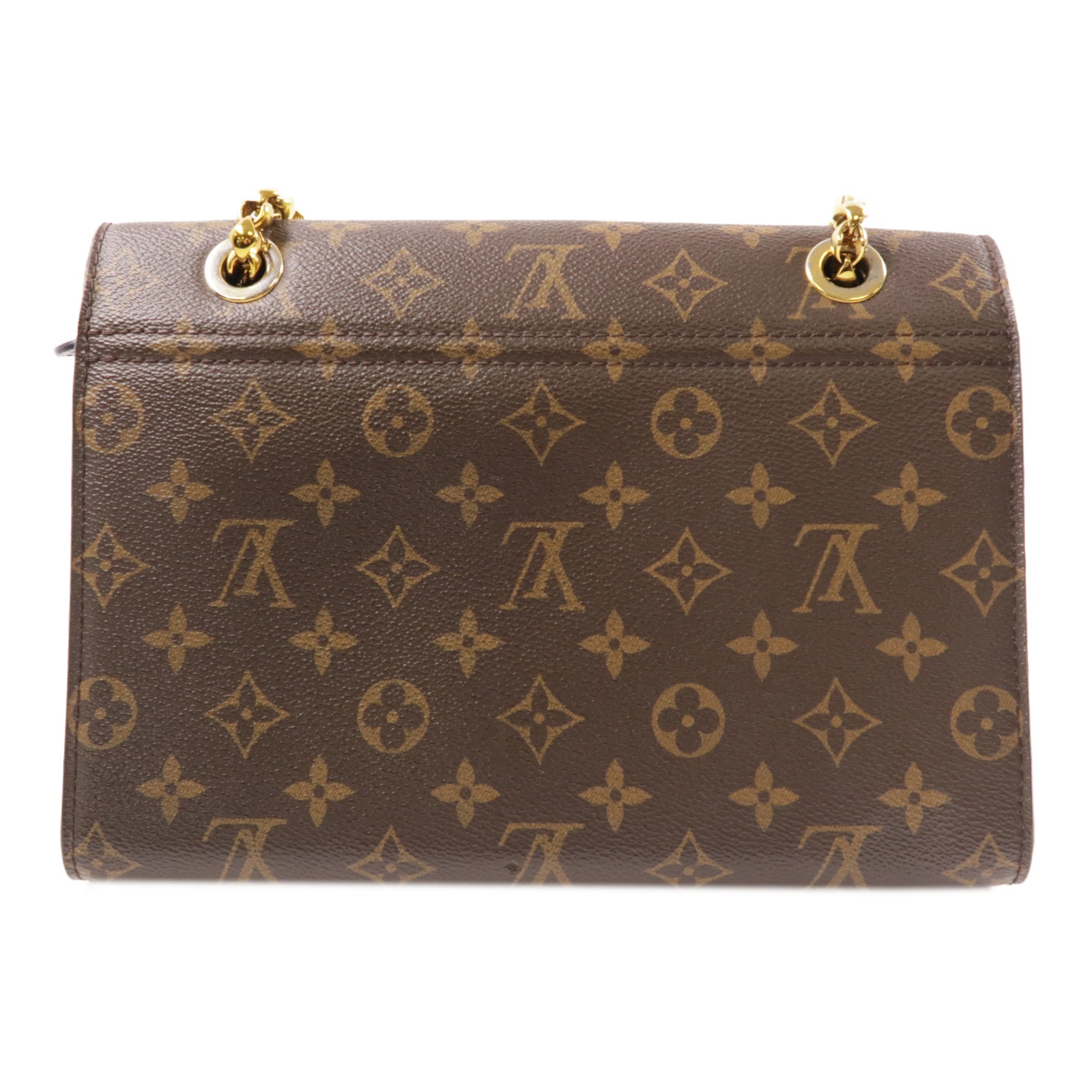 LOUIS VUITTON Monogram Victoire金扣鏈帶肩背袋棕色/黑色
