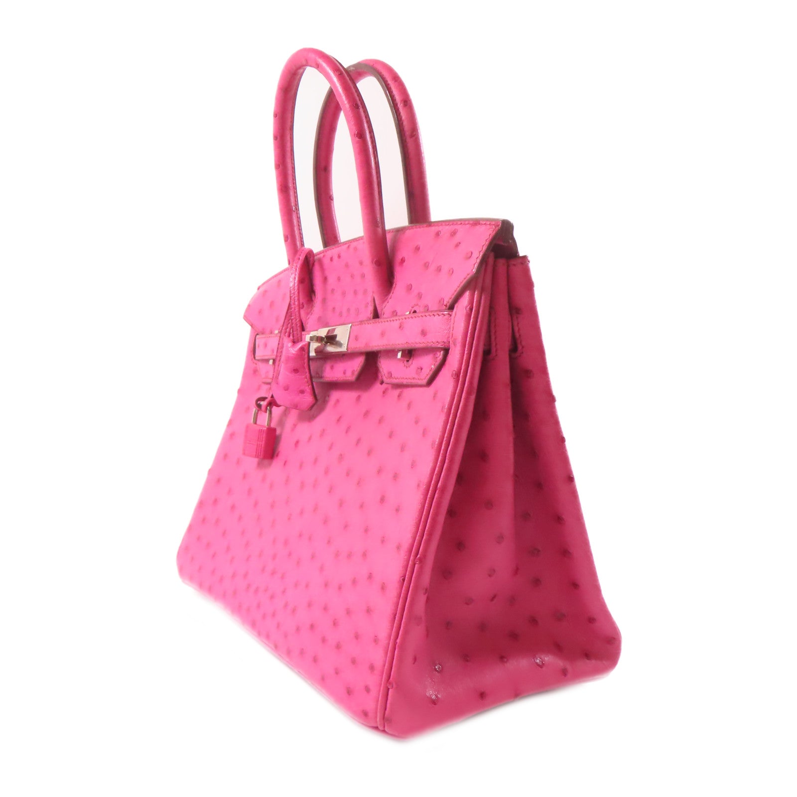 HERMES 鴕鳥皮革Birkin 30銀扣手挽袋粉紅色