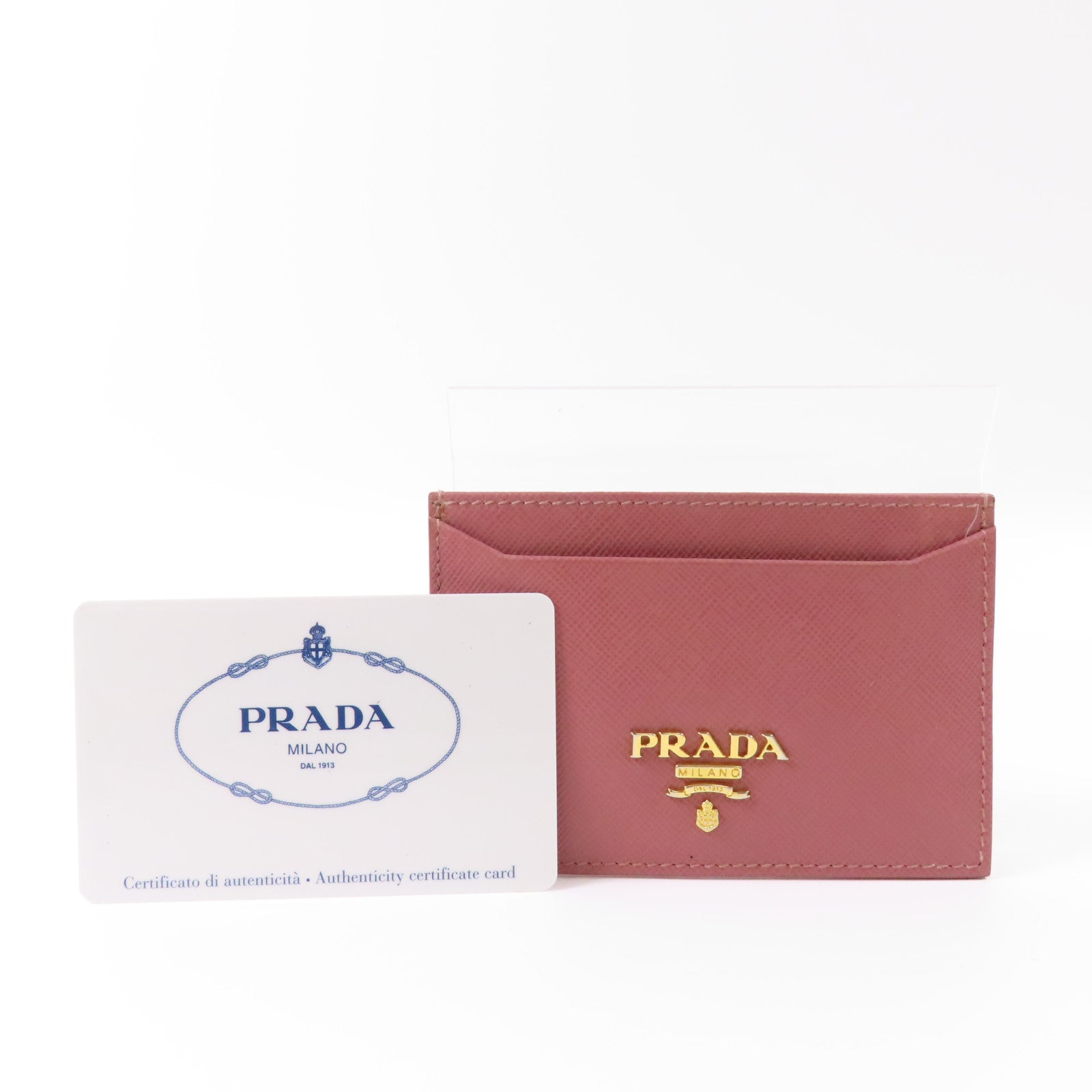 PRADA 牛皮皮革Card Case金扣卡片套粉紅色