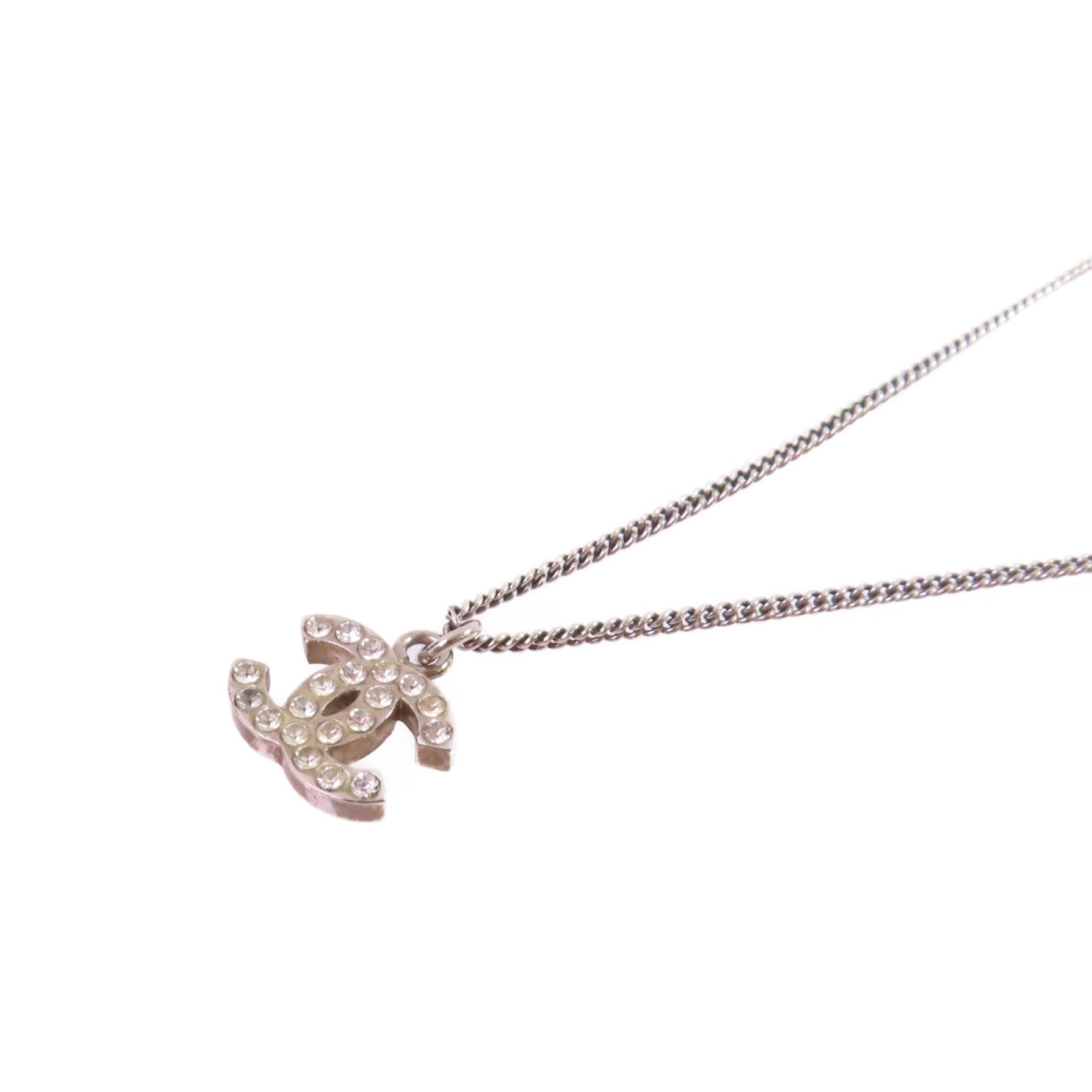 CHANEL 金屬/水鑽CC Necklace銀扣項鏈銀色