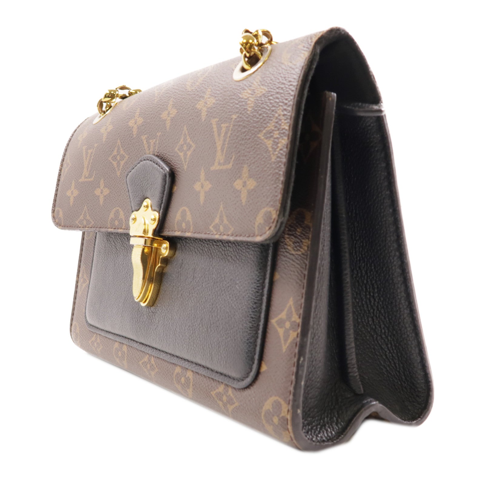 LOUIS VUITTON Monogram Victoire金扣鏈帶肩背袋棕色/黑色