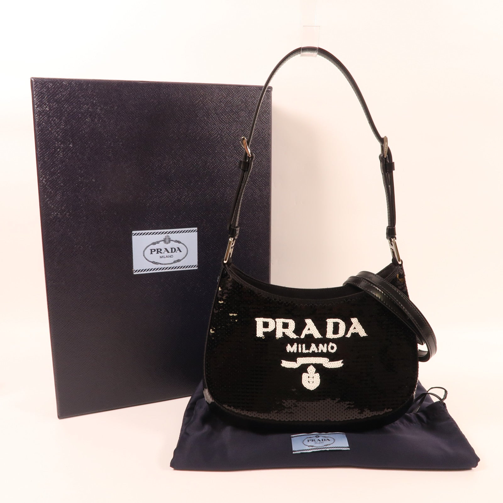PRADA 珠片Cleo Bag銀扣手挽肩背兩用袋