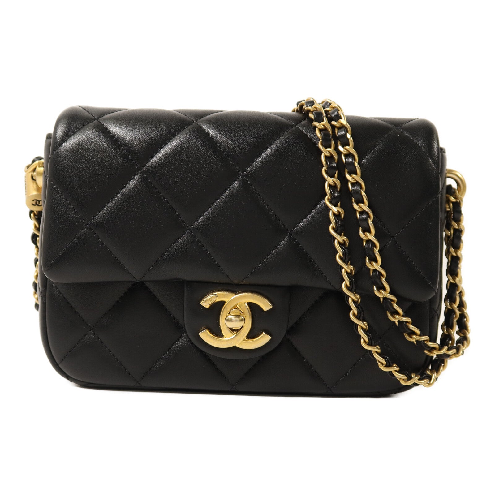 CHANEL 羊皮皮革Chain Shoulder金扣鏈帶肩背袋