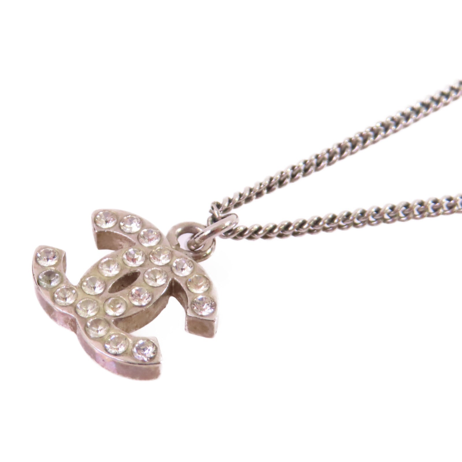 CHANEL 金屬/水鑽CC Necklace銀扣項鏈銀色