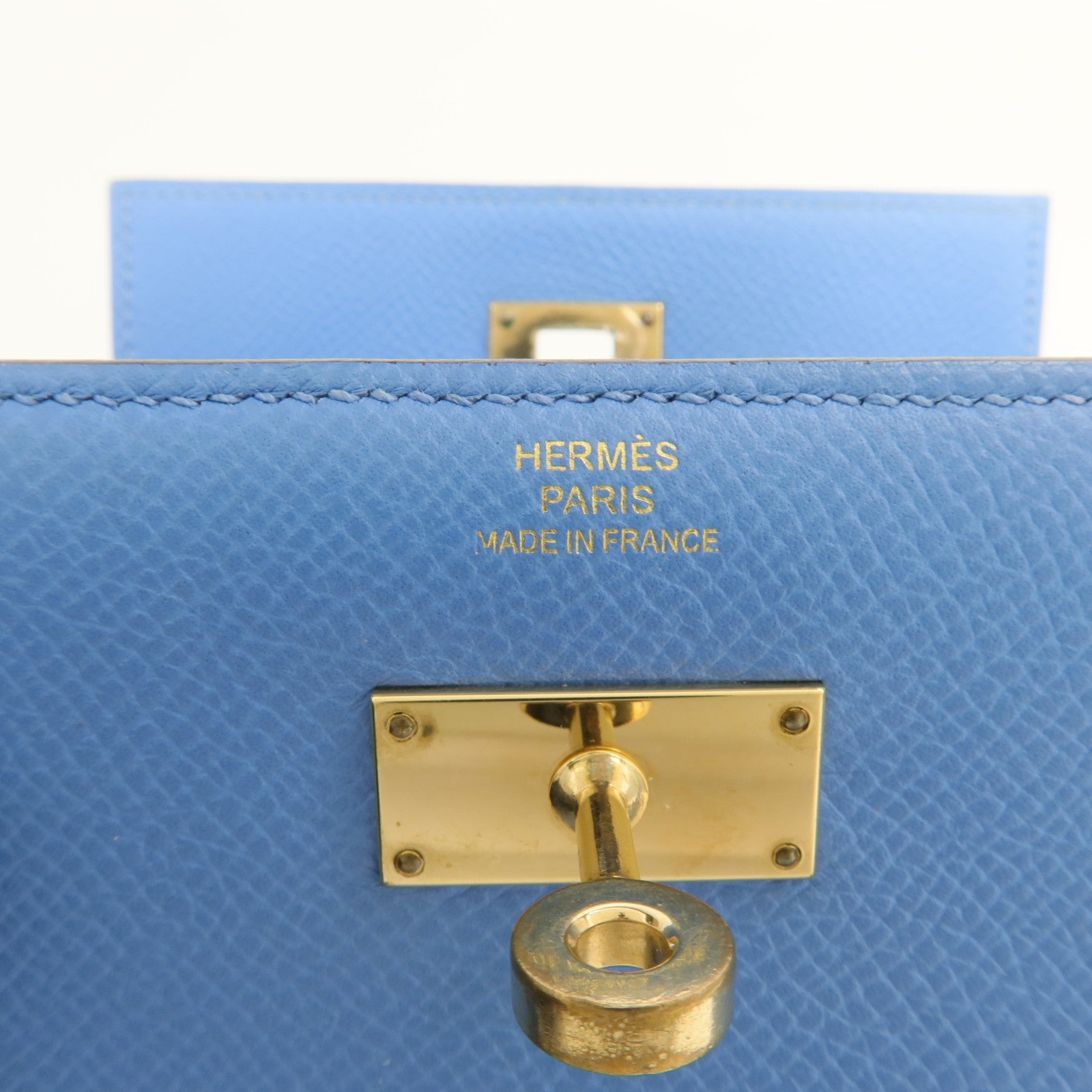 HERMES Epsom皮革Kelly Compact Wallet長錢包Bleu Paradis