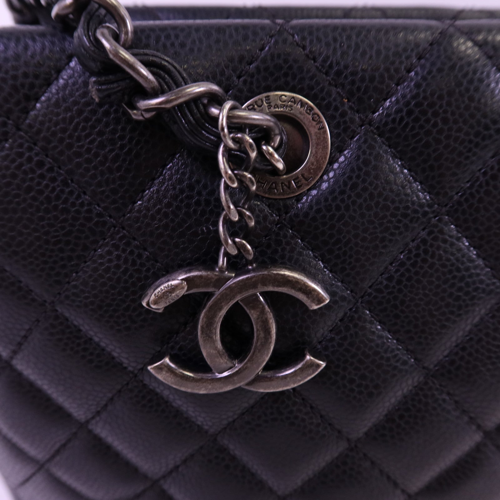 CHANEL 牛皮皮革Tote Bag銀扣鏈帶肩背袋