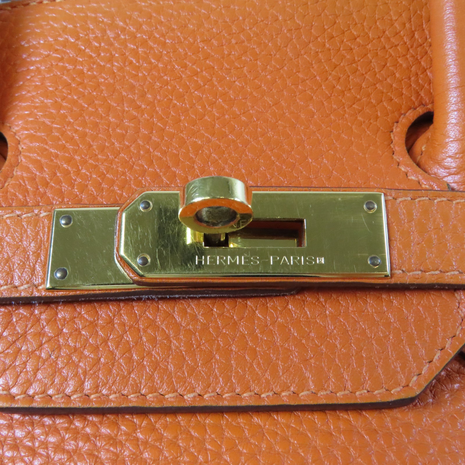HERMES 牛皮皮革Birkin 35金扣手挽袋橙色