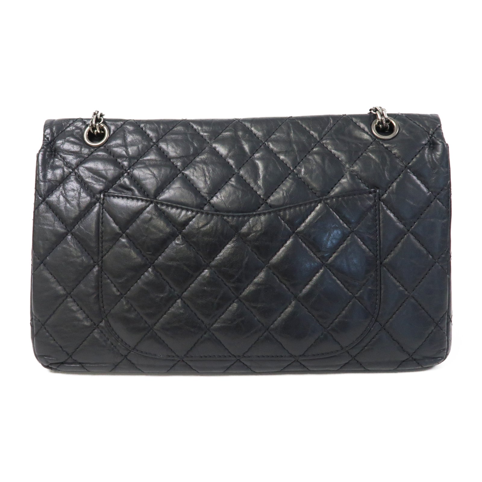 CHANEL 菱格牛皮皮革2.55 Chain Shoulder Bag銀扣鏈帶肩背袋黑色