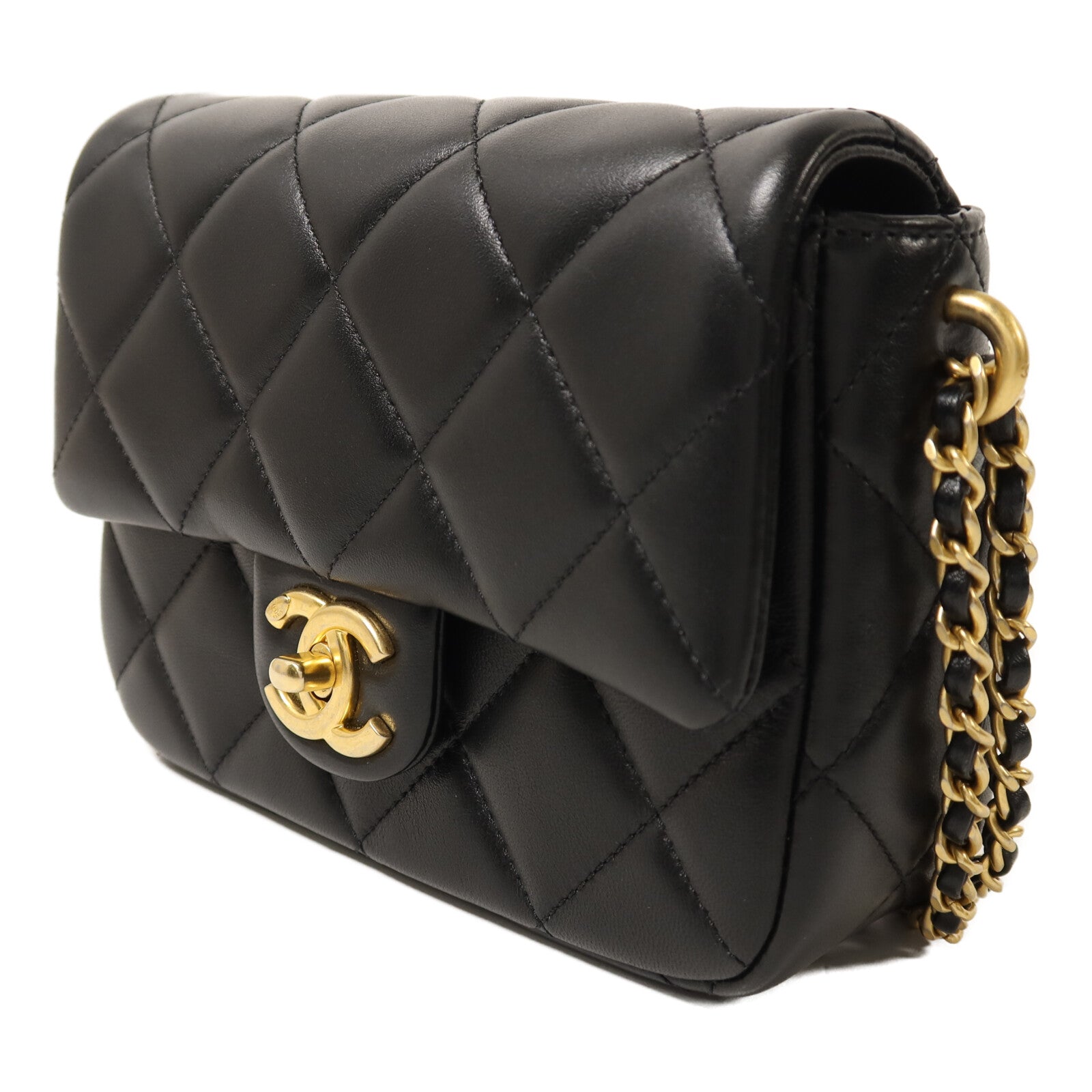 CHANEL 羊皮皮革Chain Shoulder金扣鏈帶肩背袋