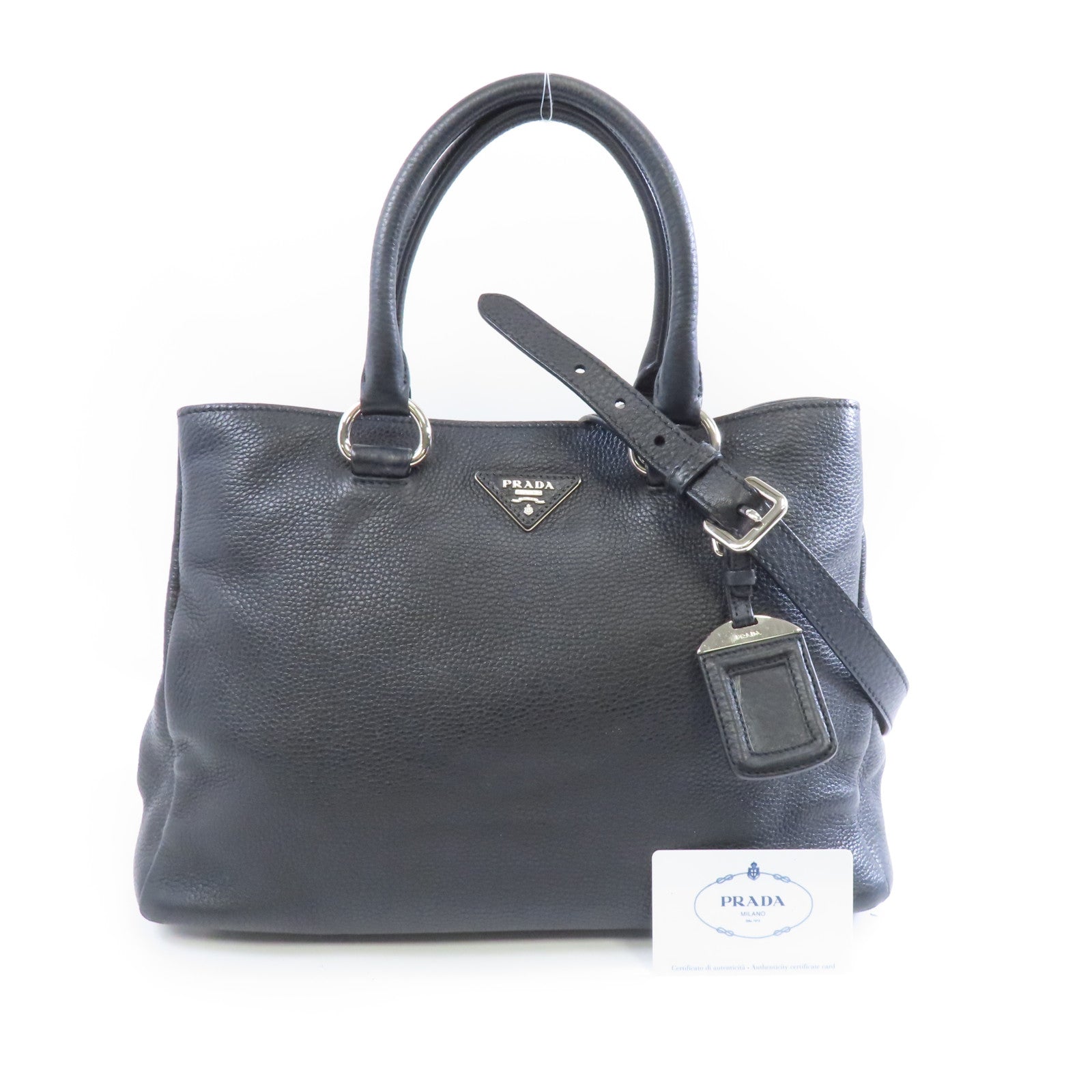 PRADA 牛皮皮革Galleria銀扣手挽肩背兩用袋黑色