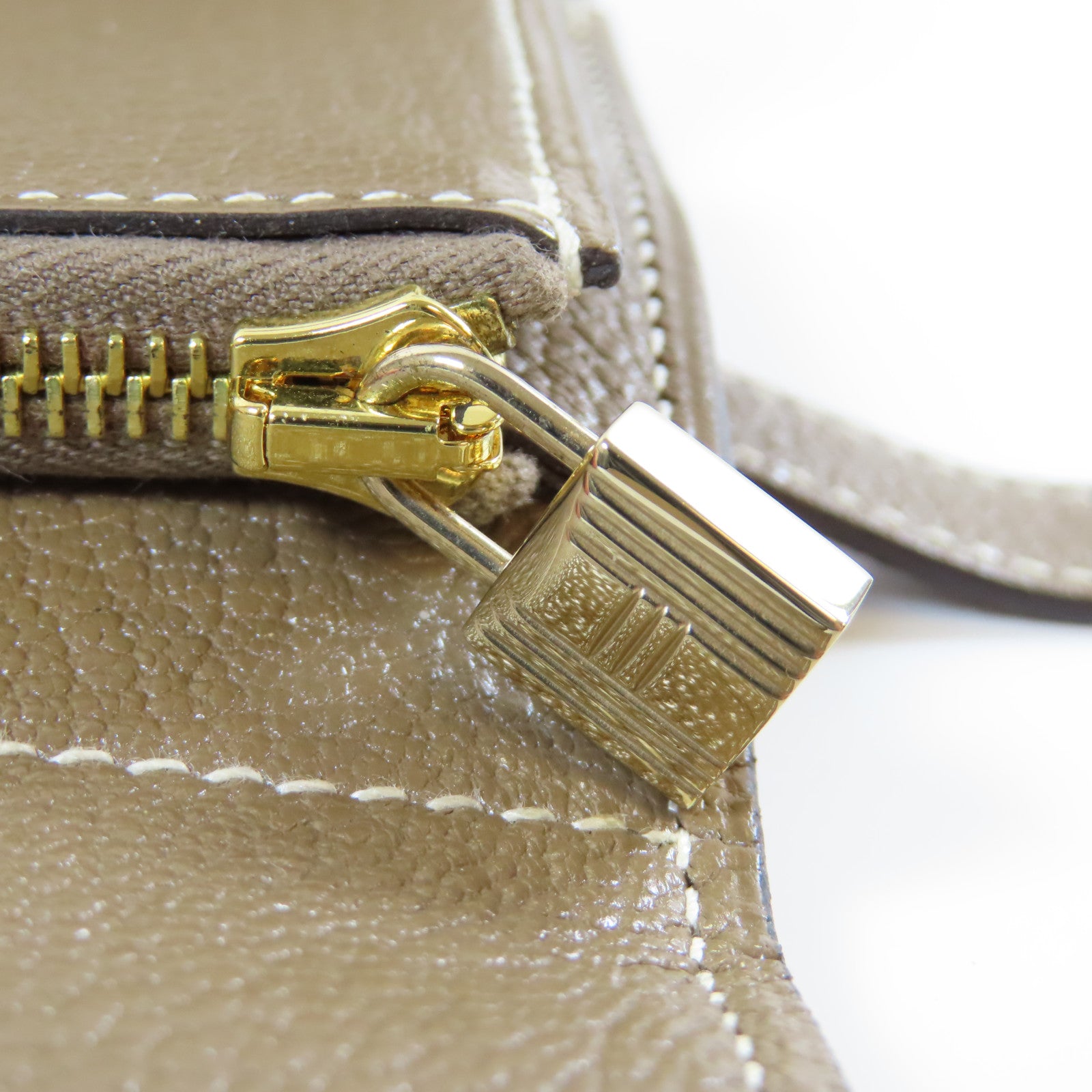 HERMES Chevre皮革Kelly Wallet金扣長錢包Etoupe大象灰色