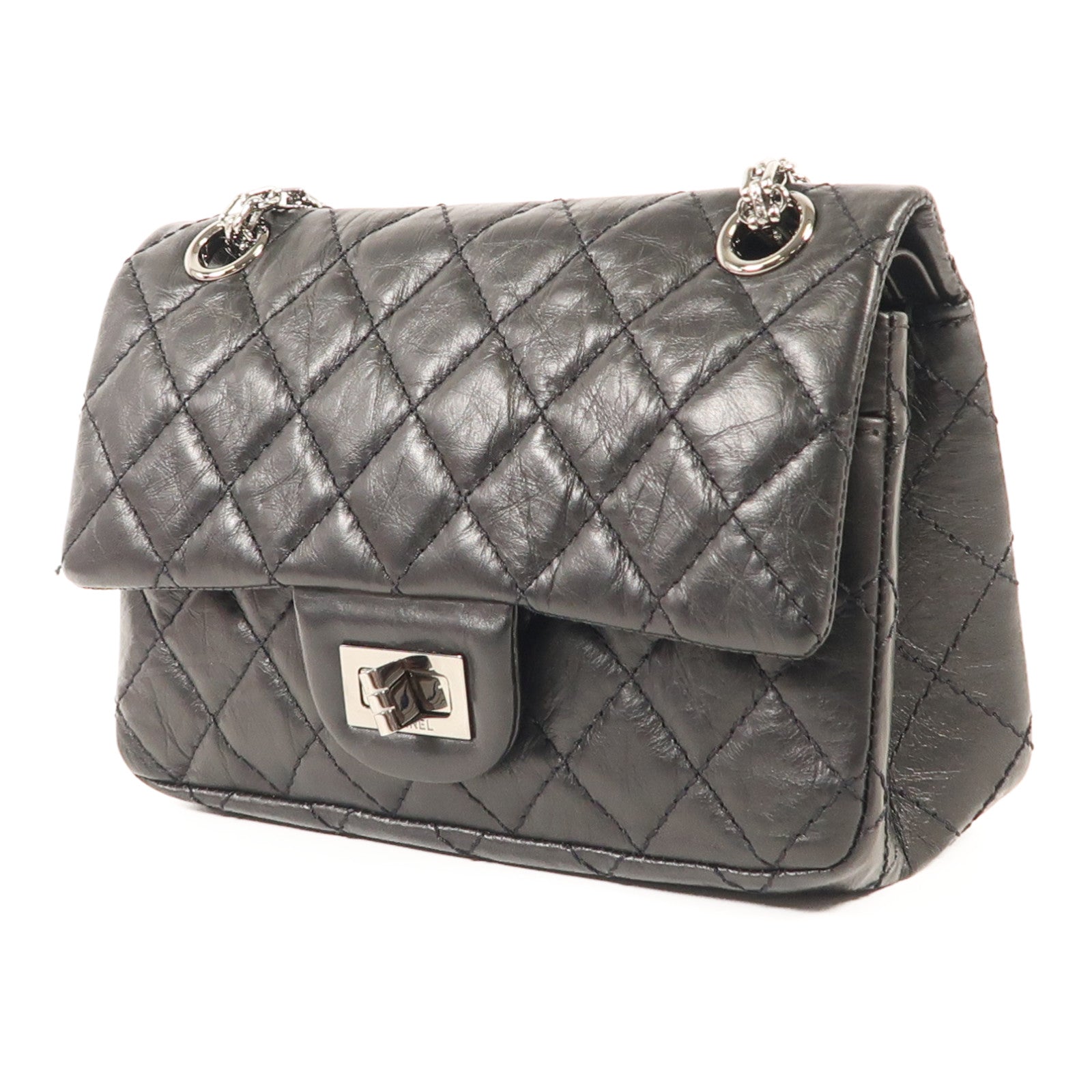 CHANEL 【激減優惠】牛皮皮革2.55 Mini銀扣鏈帶肩背袋