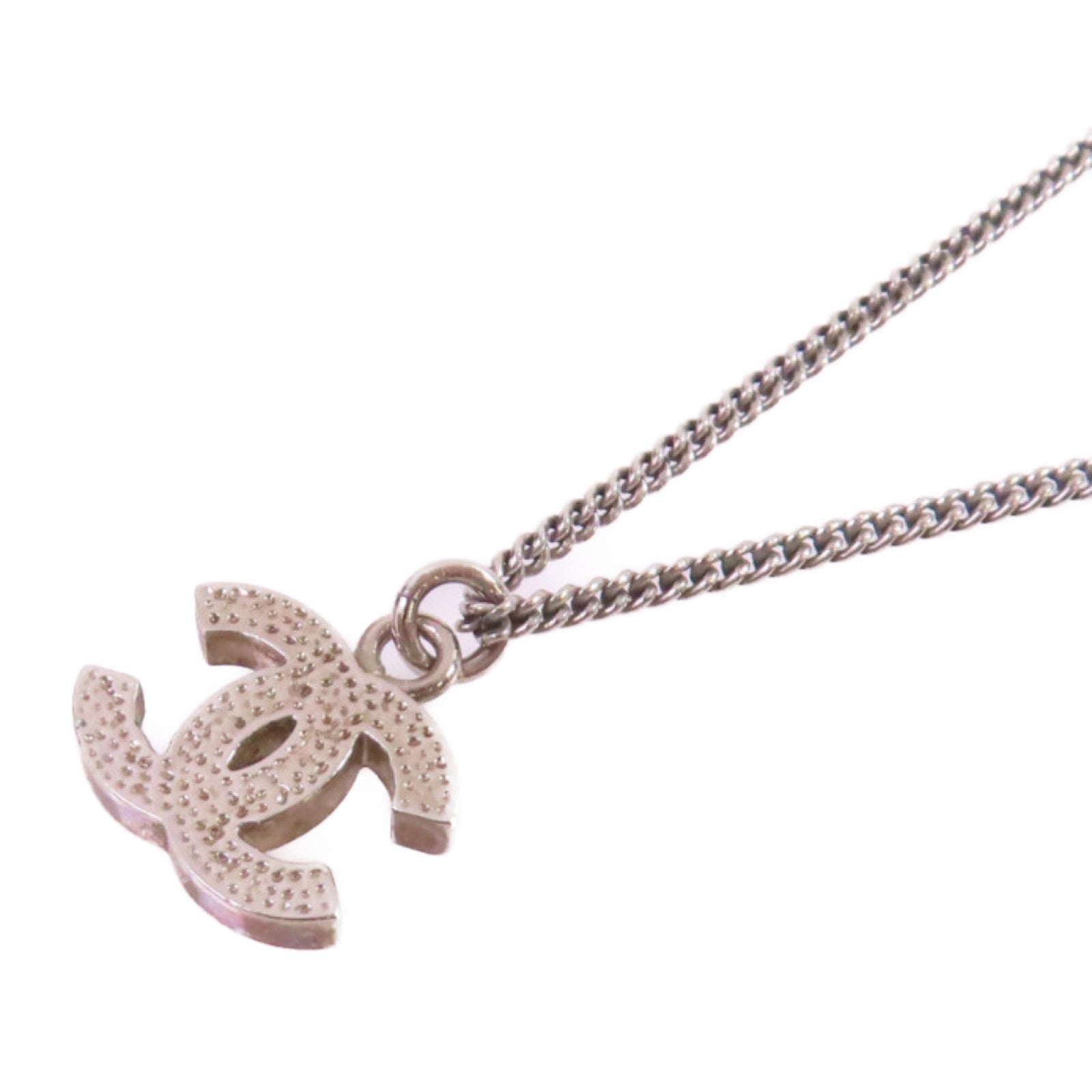 CHANEL 金屬/水鑽CC Necklace銀扣項鏈銀色
