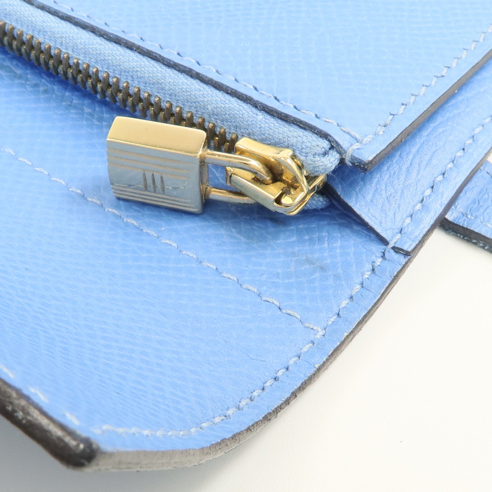 HERMES Epsom皮革Kelly Compact Wallet長錢包Bleu Paradis