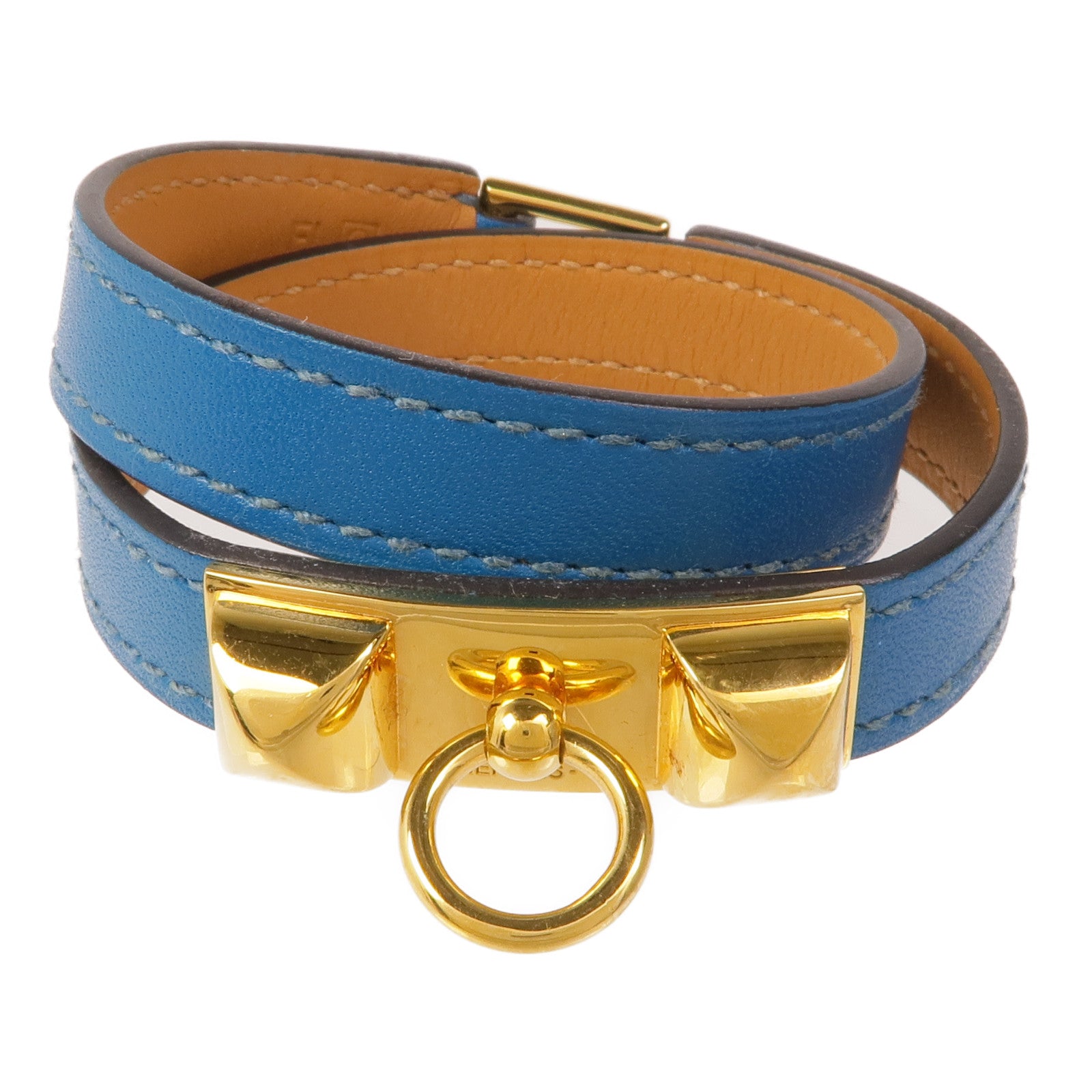 HERMES 皮革Rivale Double Tour Bracelet金扣手帶