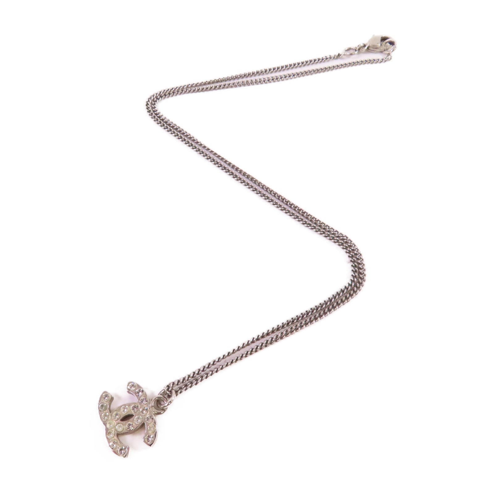 CHANEL 金屬/水鑽CC Necklace銀扣項鏈銀色