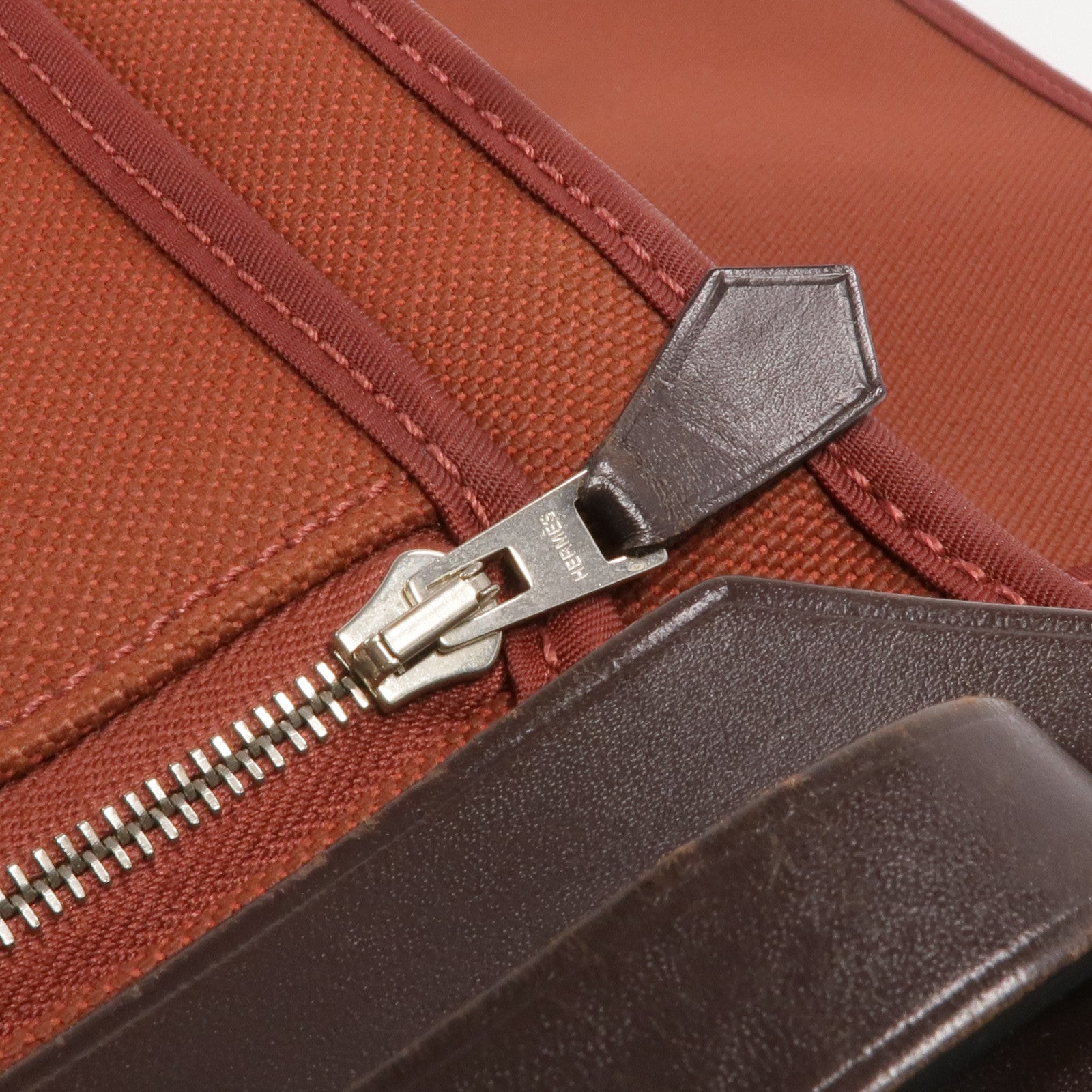 HERMES 帆布/皮革Herbag PM銀扣手挽肩背兩用袋Rouge Garance