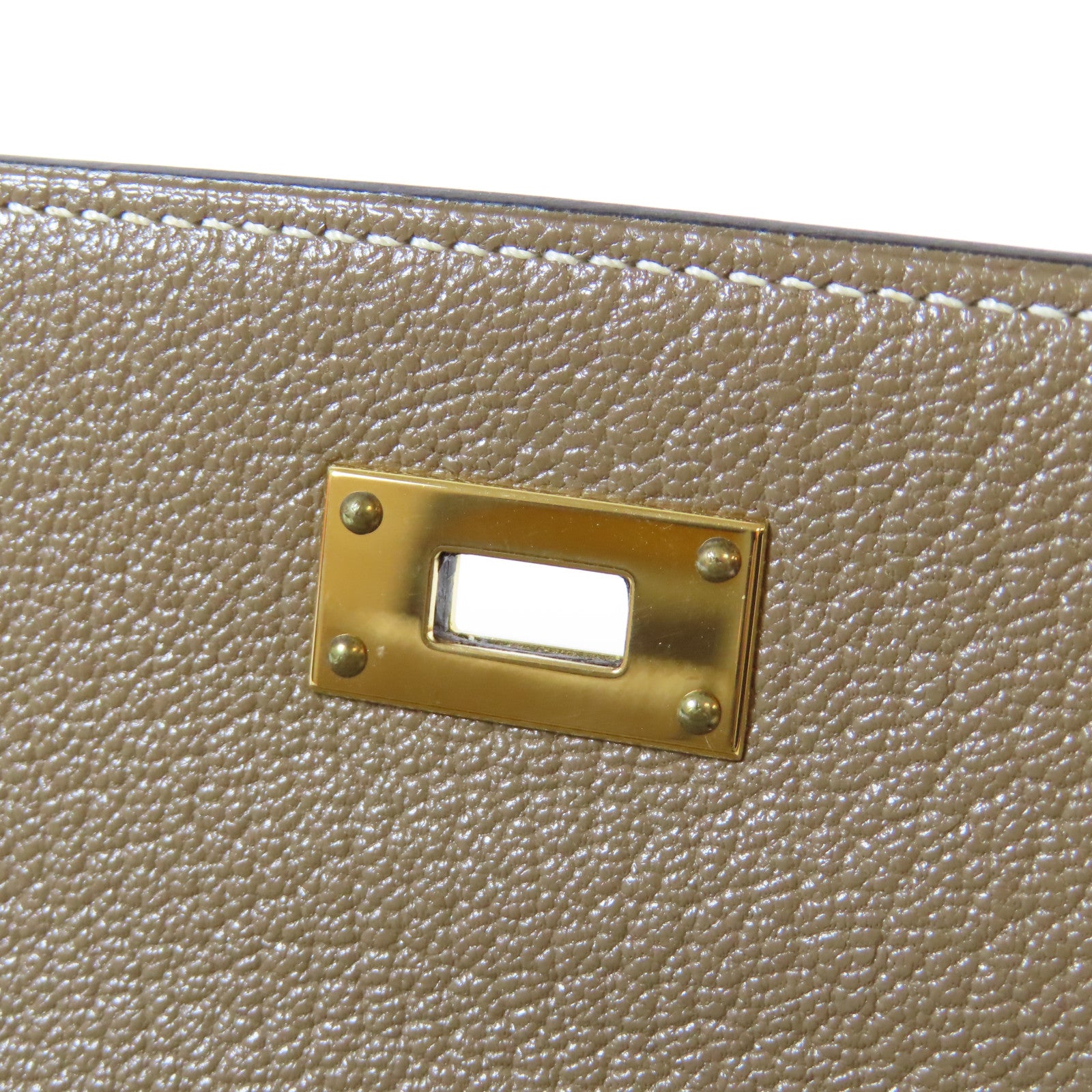HERMES Chevre皮革Kelly Wallet金扣長錢包Etoupe大象灰色