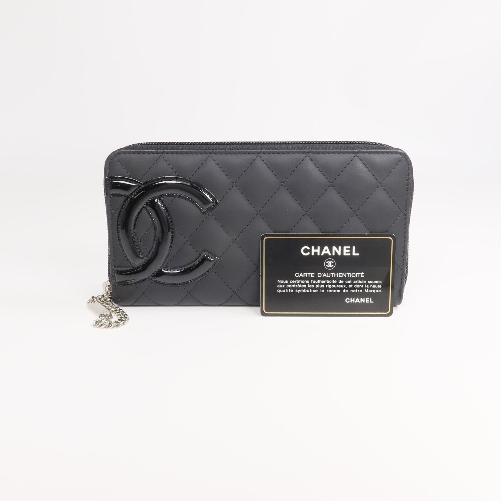 CHANEL 牛皮皮革Cambon Wallet銀扣拉鏈長錢包