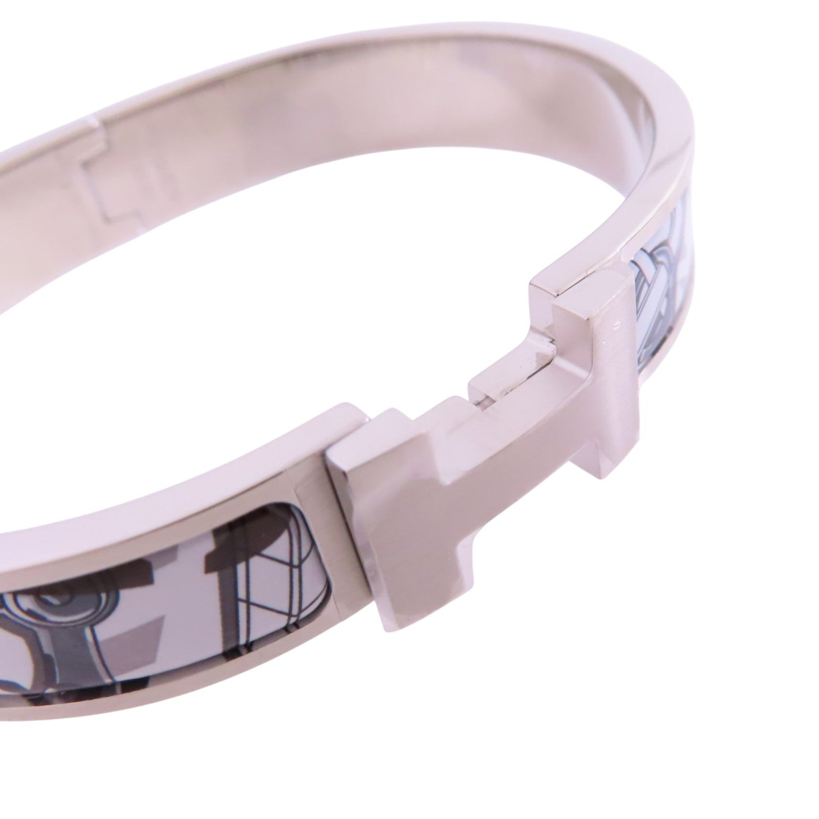 HERMES 金屬/琺瑯Clic H Bracelet銀扣手鐲