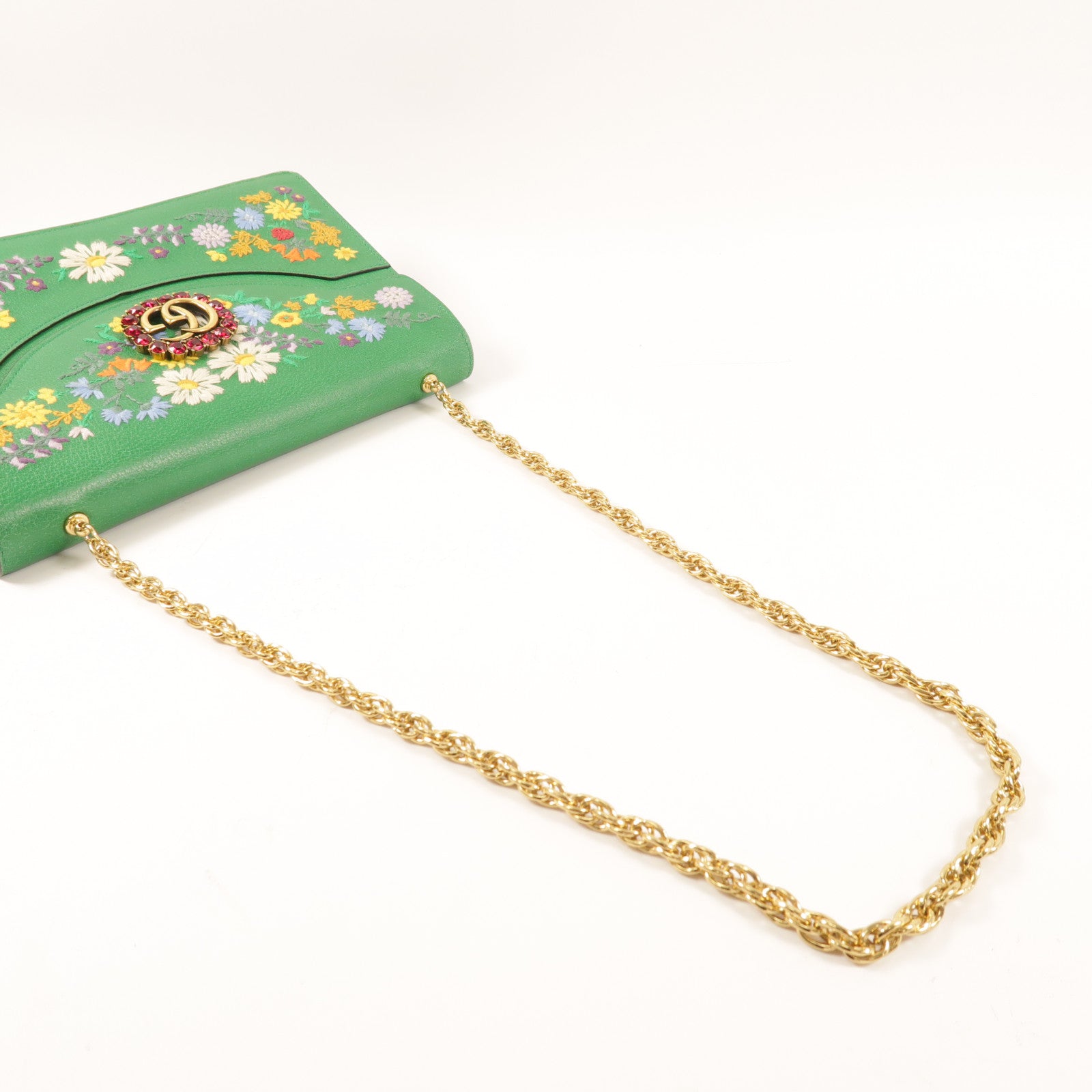 GUCCI 牛皮皮革Ricami Embroidered Bag金扣鏈帶肩背袋
