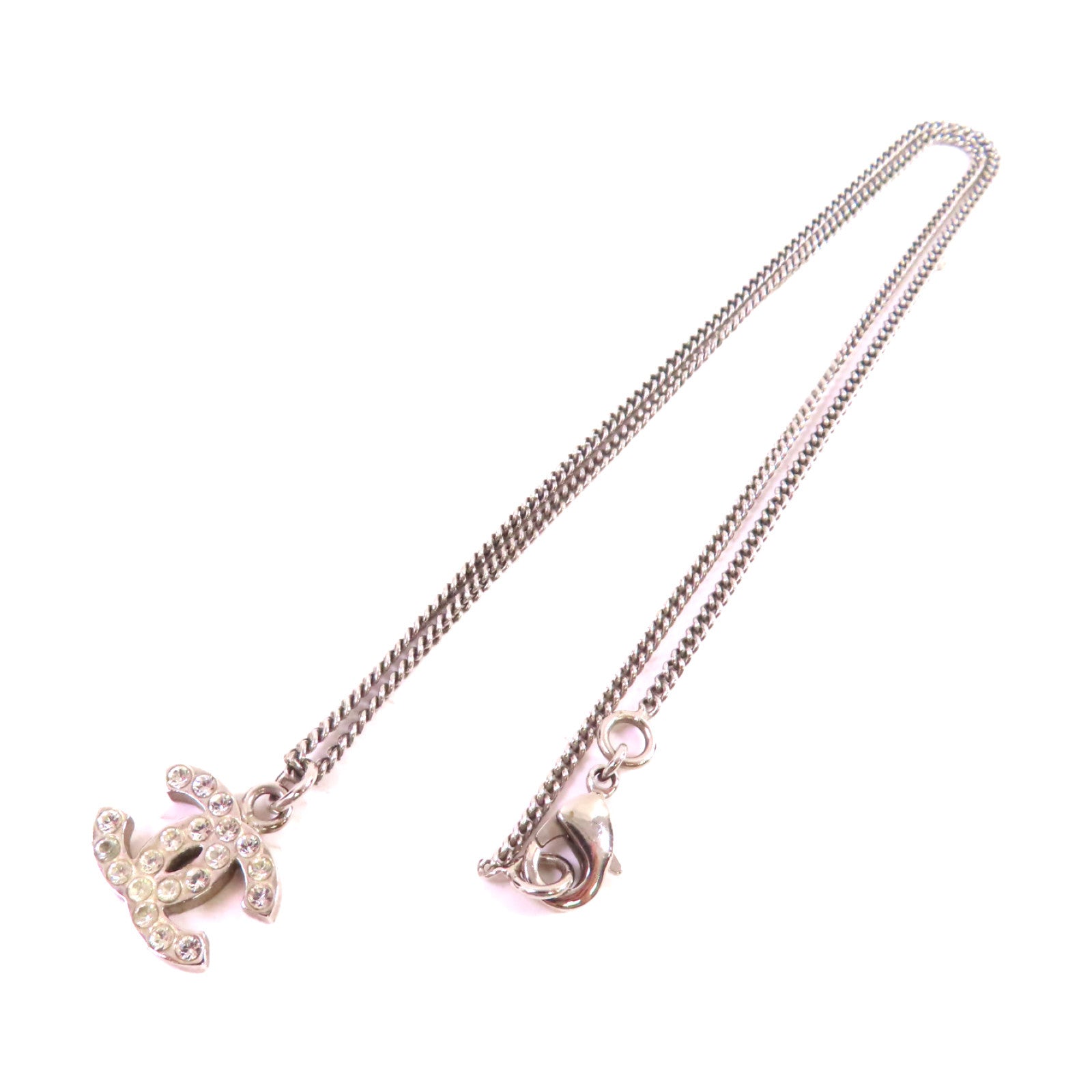 CHANEL 金屬/水鑽CC Necklace銀扣項鏈銀色