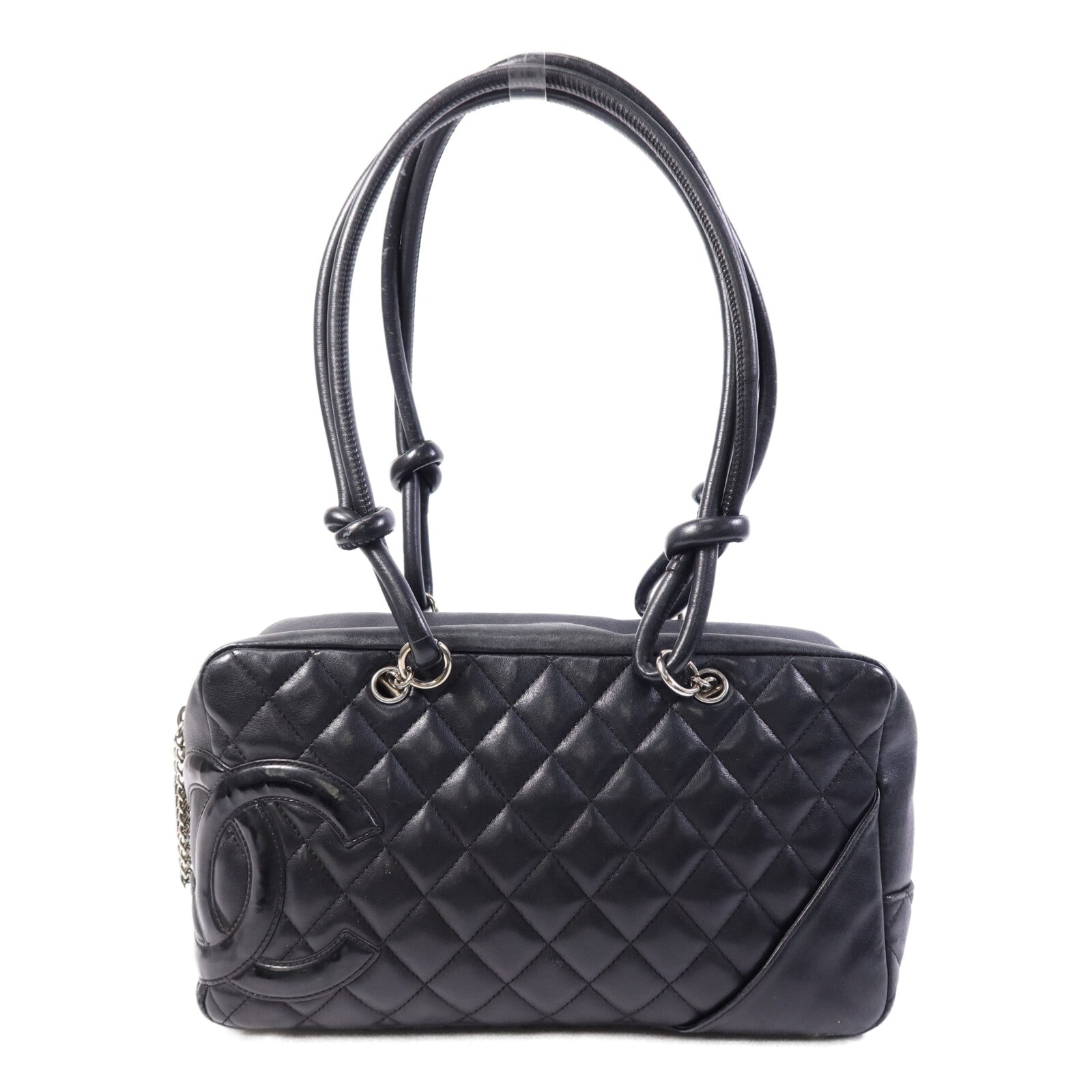 CHANEL 牛皮/漆皮皮革Cambon Hand Bag銀扣肩背袋