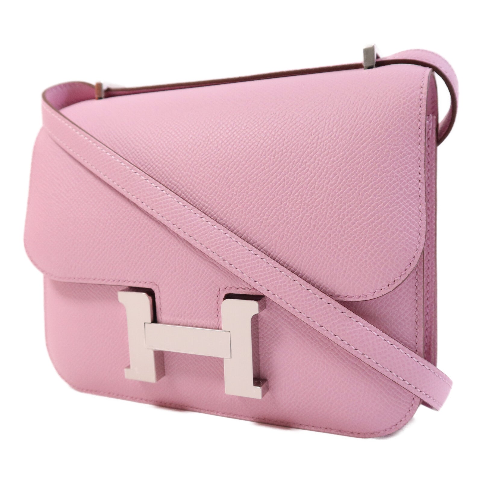 HERMES Epsom皮革Constance Mini銀扣肩背袋Mauve Sylvestre