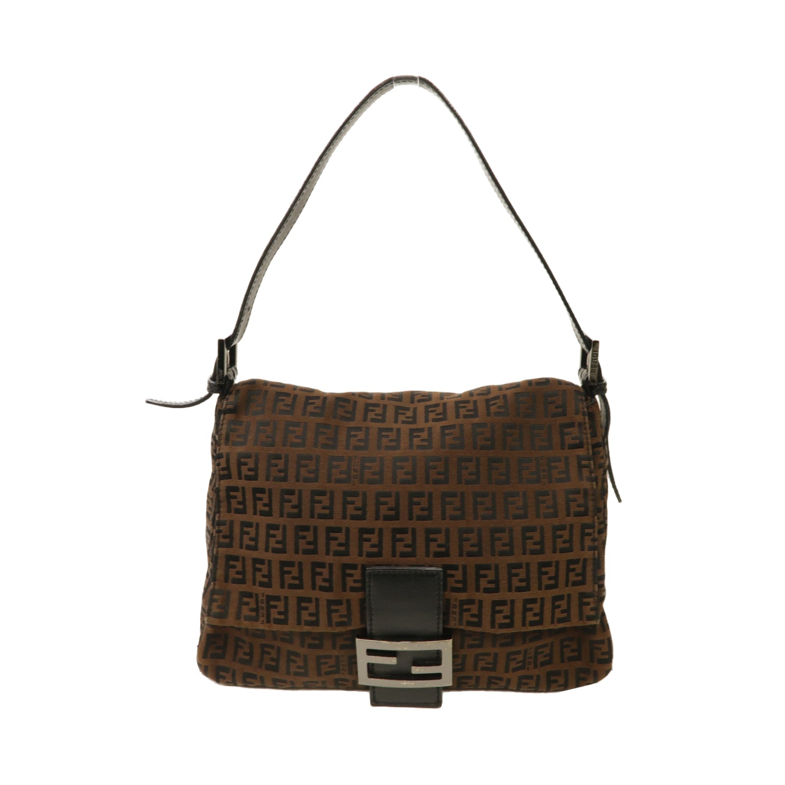 FENDI 帆布Shoulder Bag銀扣肩背袋啡色