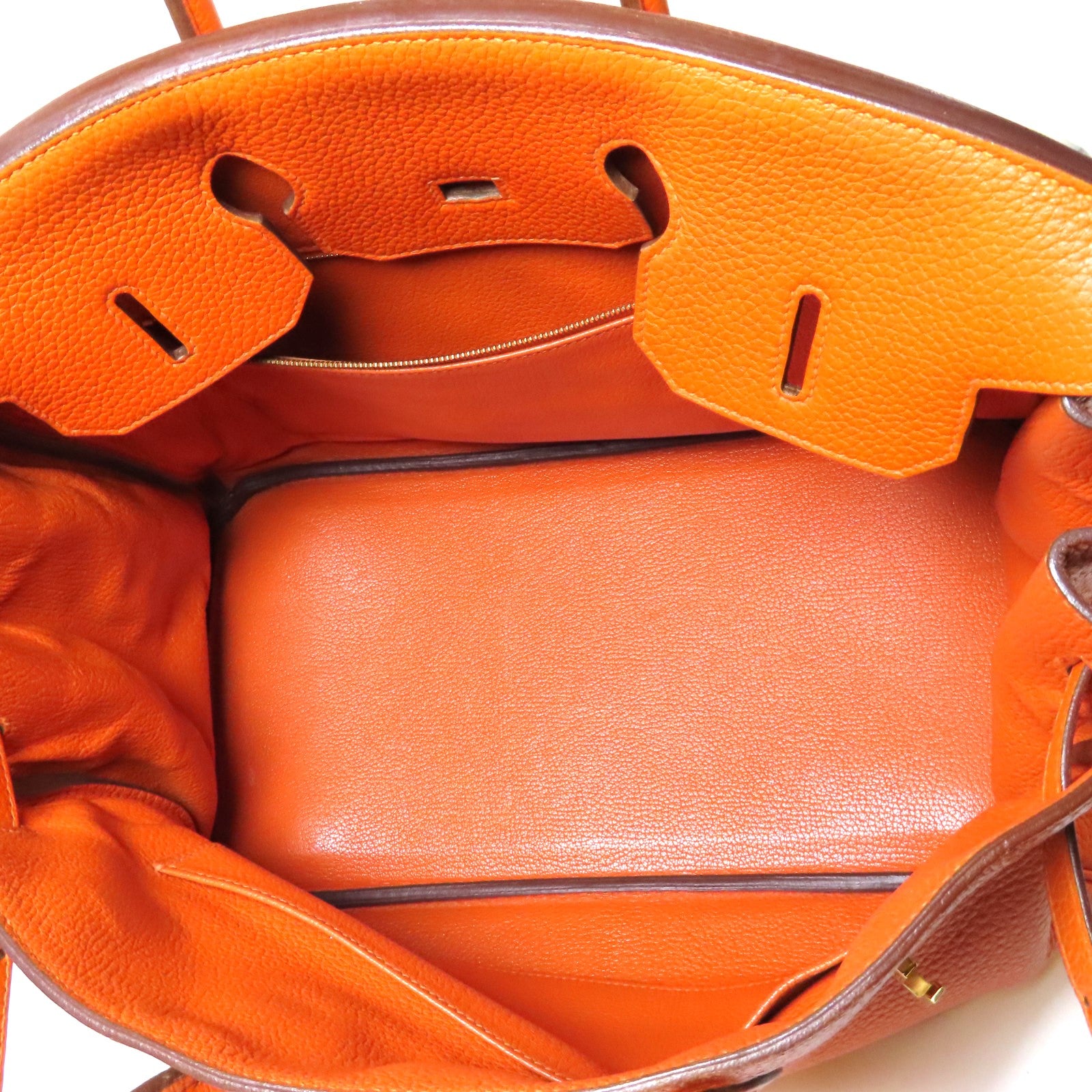 HERMES 牛皮皮革Birkin 35金扣手挽袋橙色