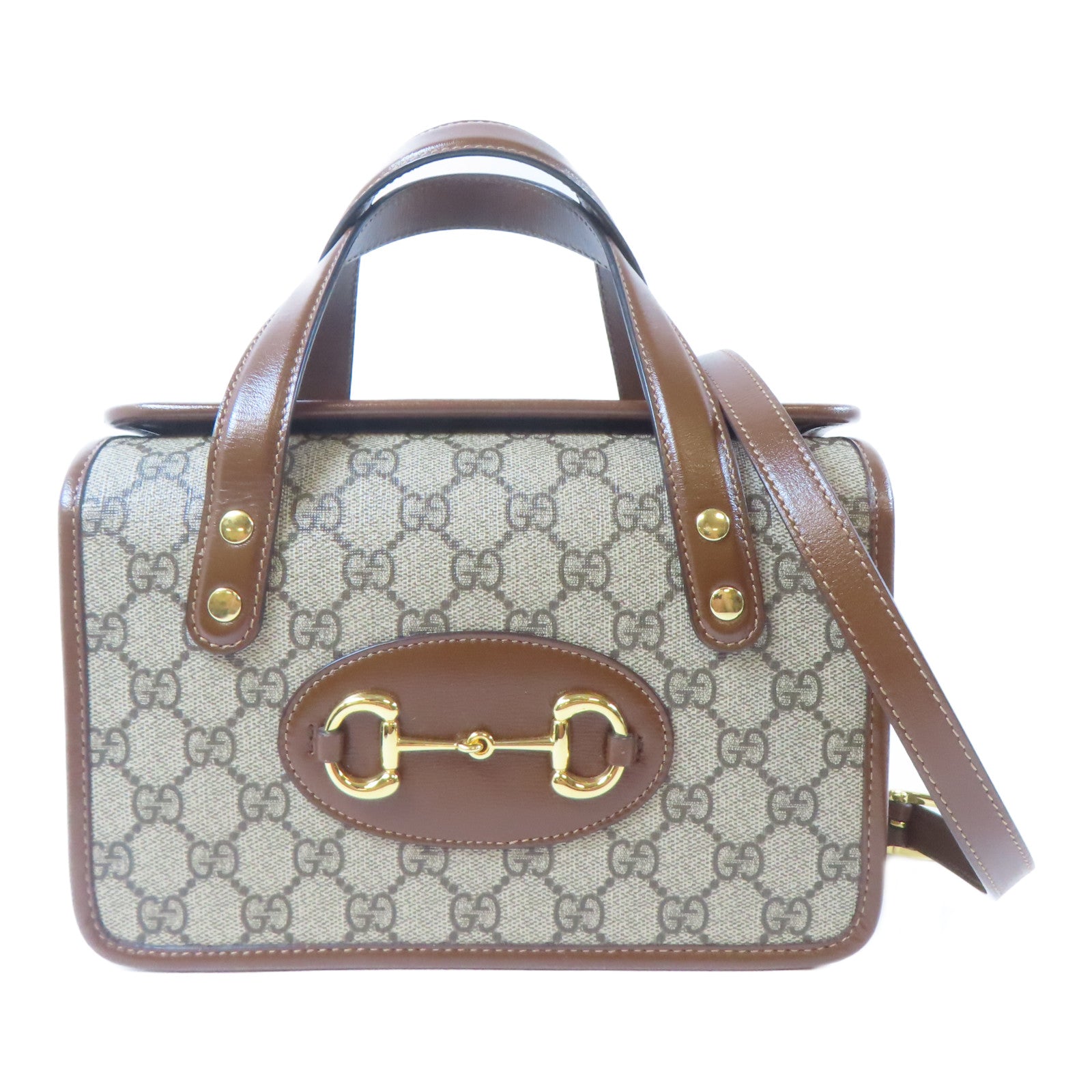 GUCCI 塗層帆布Horsebit 1955 Mini Top Handle Bag金扣手挽肩背兩用袋啡色