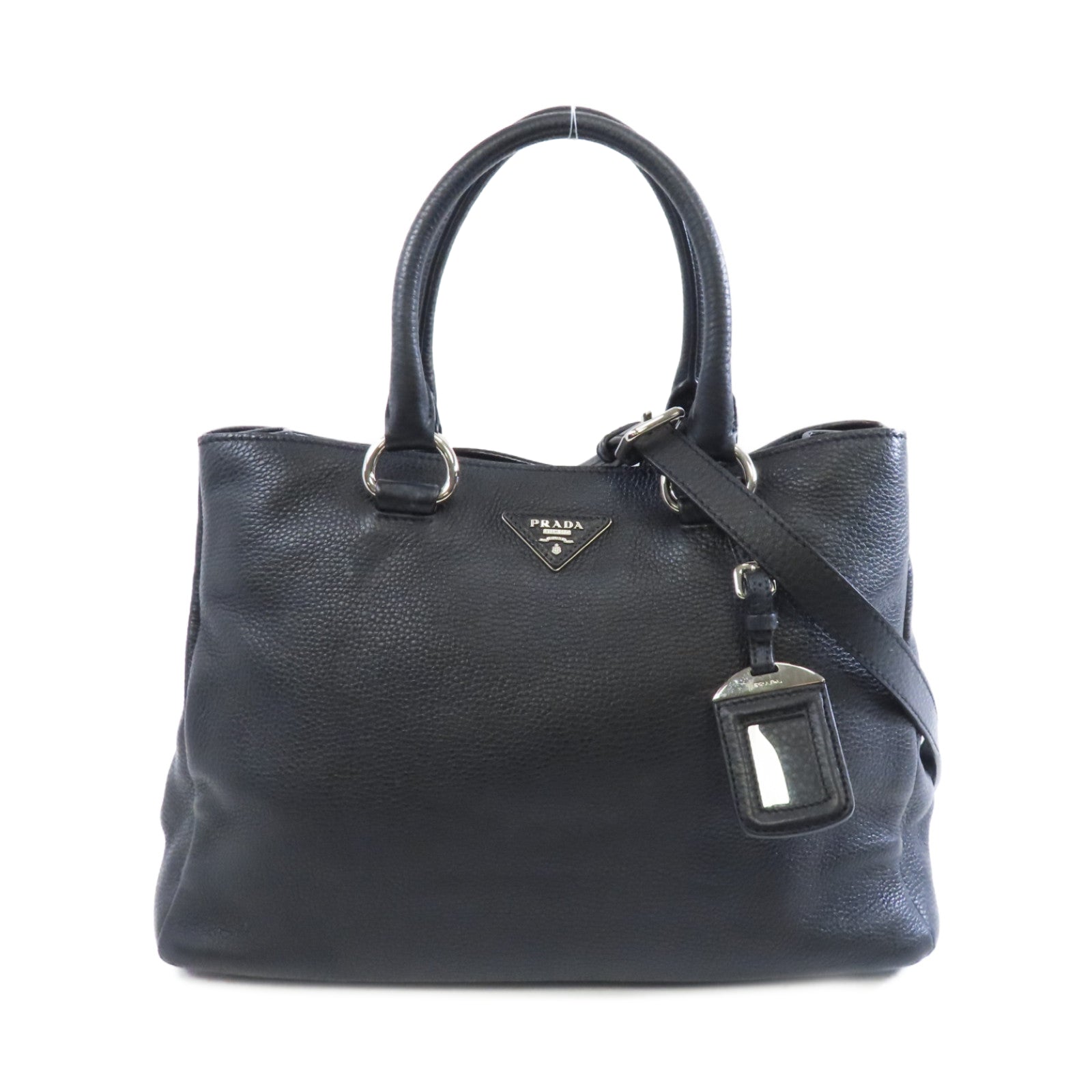 PRADA 牛皮皮革Galleria銀扣手挽肩背兩用袋黑色