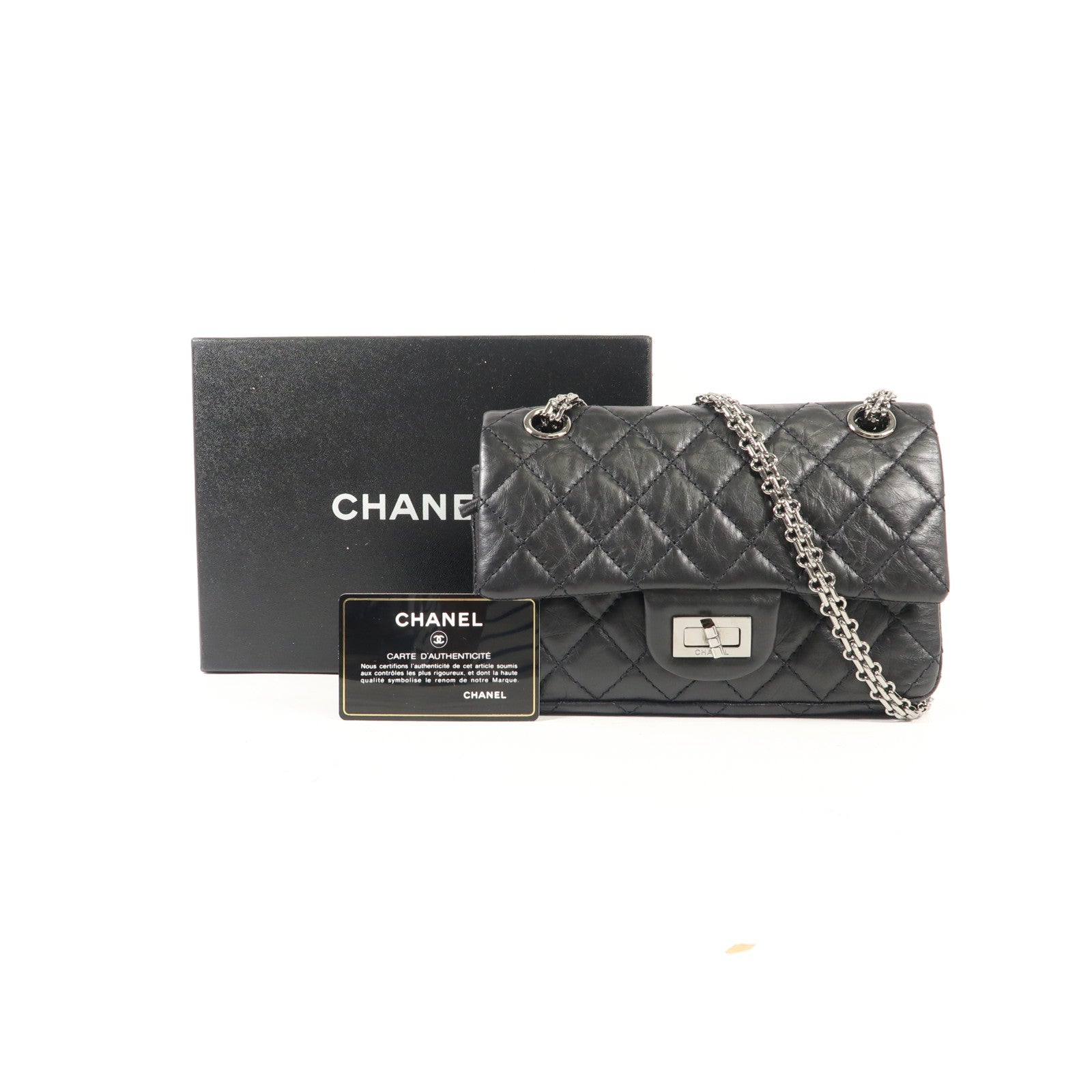 CHANEL 【激減優惠】牛皮皮革2.55 Mini銀扣鏈帶肩背袋