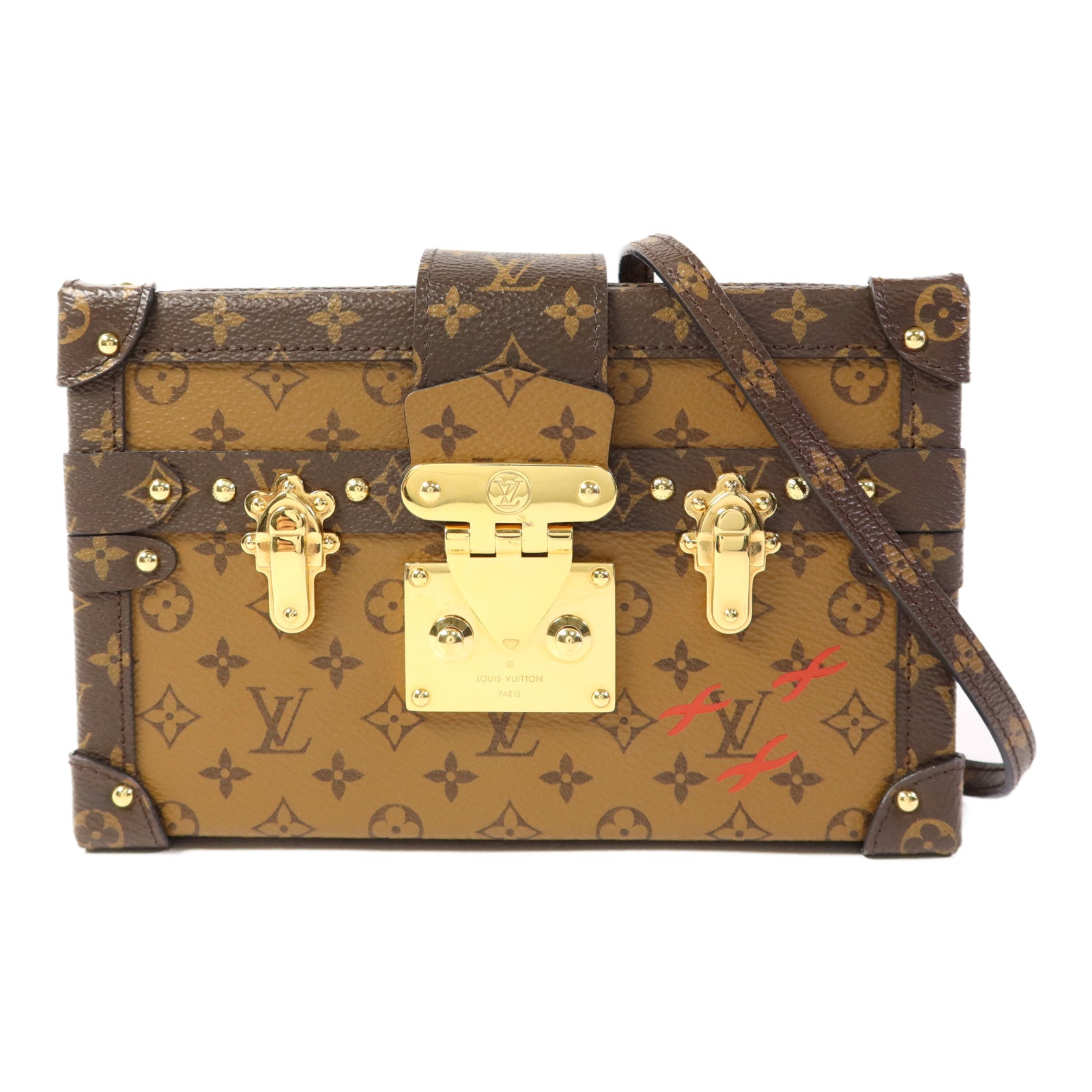 LOUIS VUITTON Monogram Reverse Petite Malle金扣肩背袋