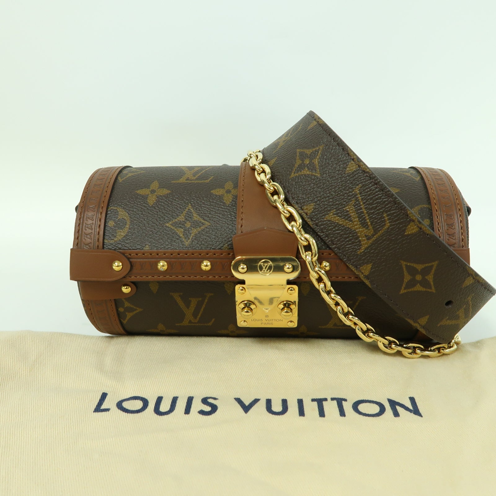 LOUIS VUITTON Monogram Papillon Trunk金扣手挽肩背兩用袋棕色