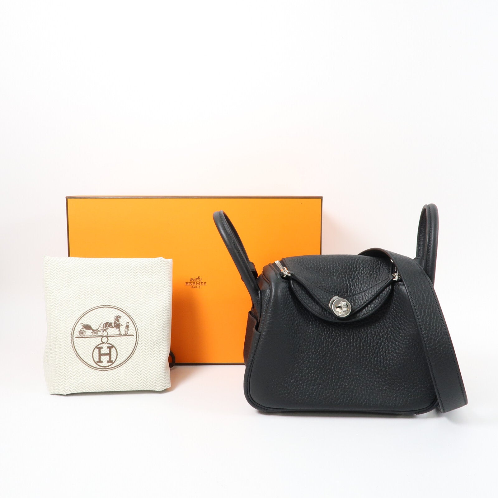 HERMES Clemence皮革Mini Lindy手挽肩背兩用袋Noir