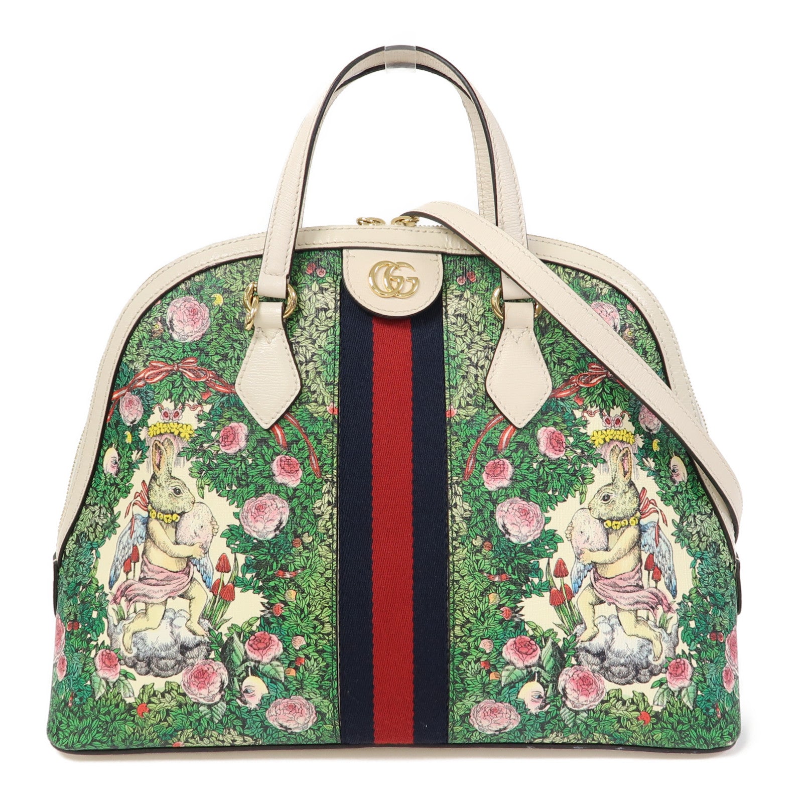 GUCCI 塗層帆布2018 Yuko Higuchi Ophidia金扣手挽肩背兩用袋綠色