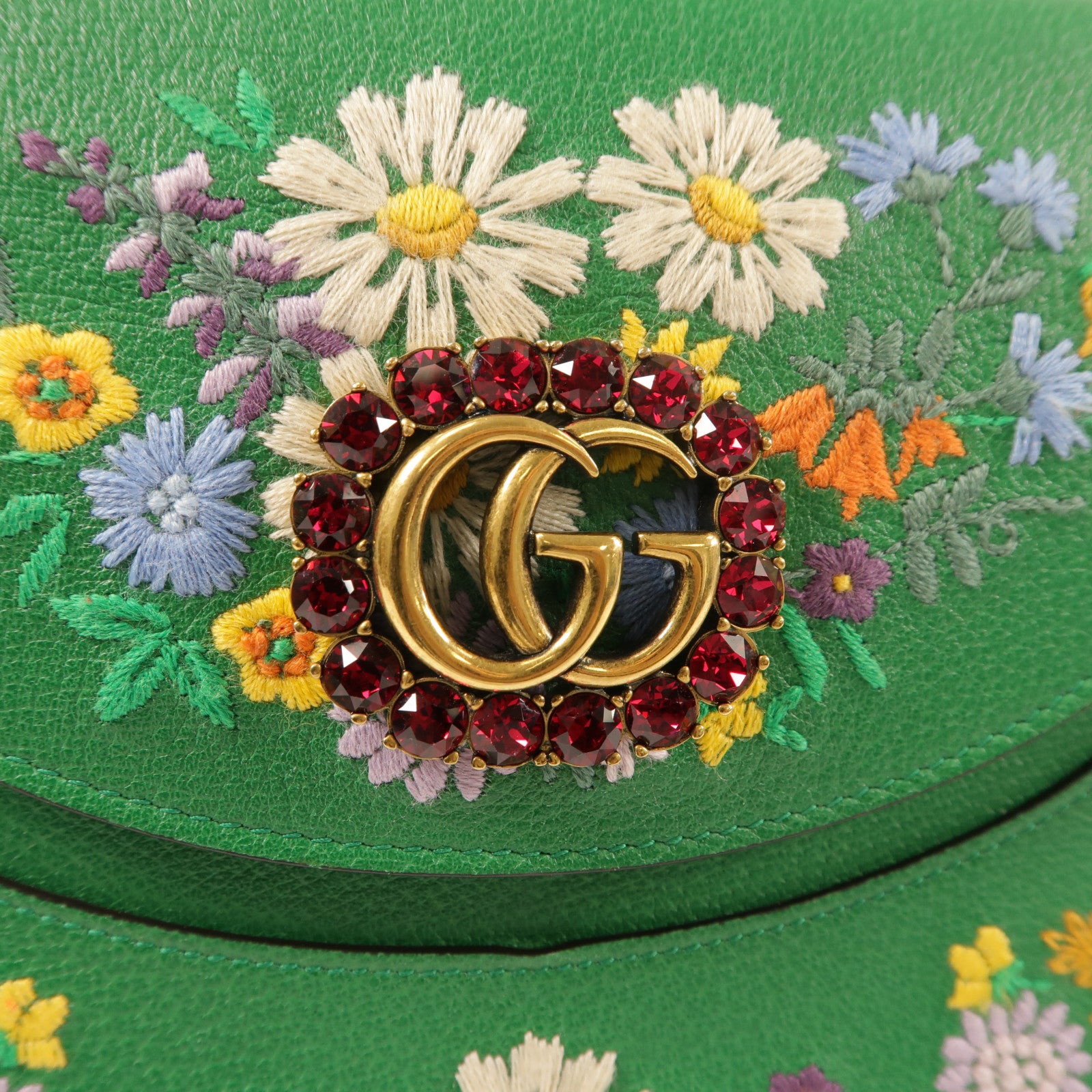GUCCI 牛皮皮革Ricami Embroidered Bag金扣鏈帶肩背袋
