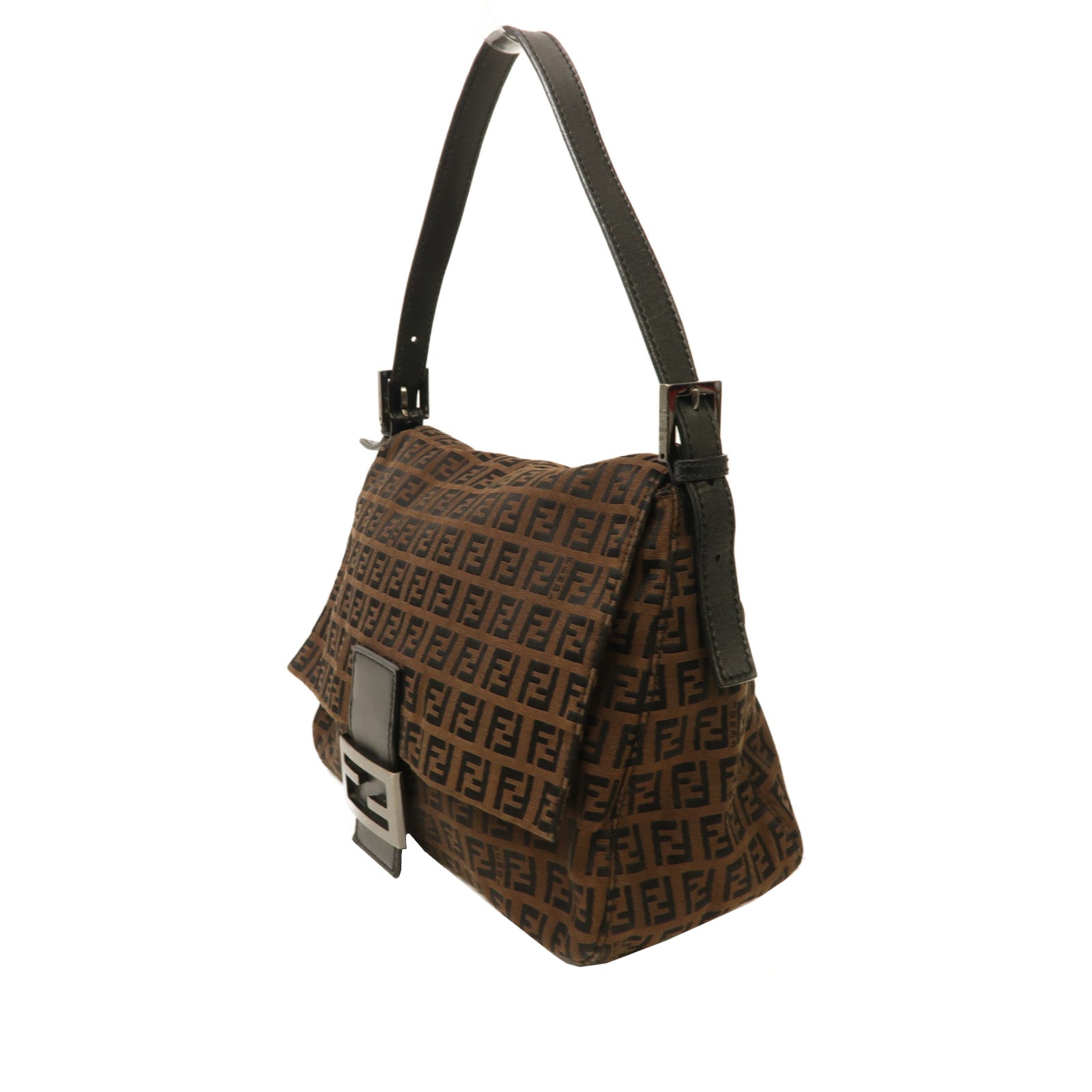 FENDI 帆布Shoulder Bag銀扣肩背袋啡色