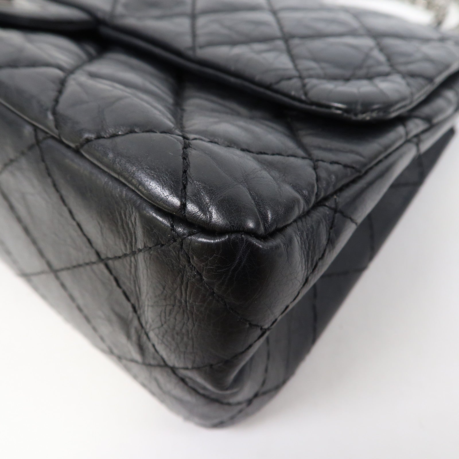 CHANEL 菱格牛皮皮革2.55 Chain Shoulder Bag銀扣鏈帶肩背袋黑色