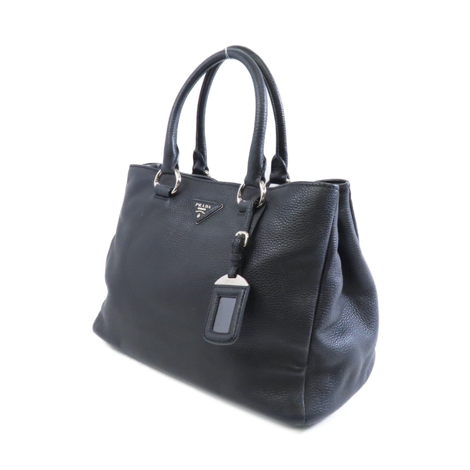 PRADA 牛皮皮革Galleria銀扣手挽肩背兩用袋黑色