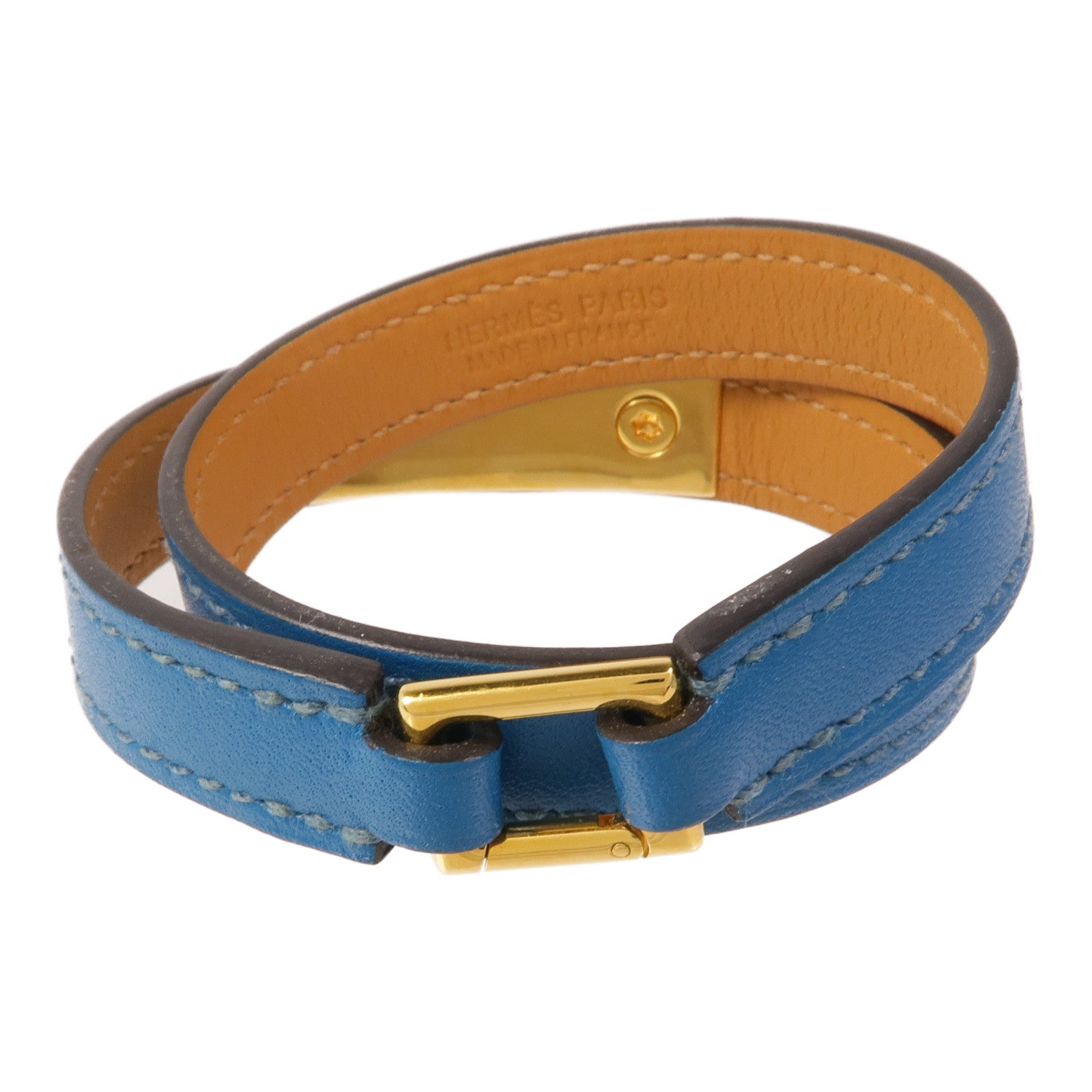 HERMES 皮革Rivale Double Tour Bracelet金扣手帶