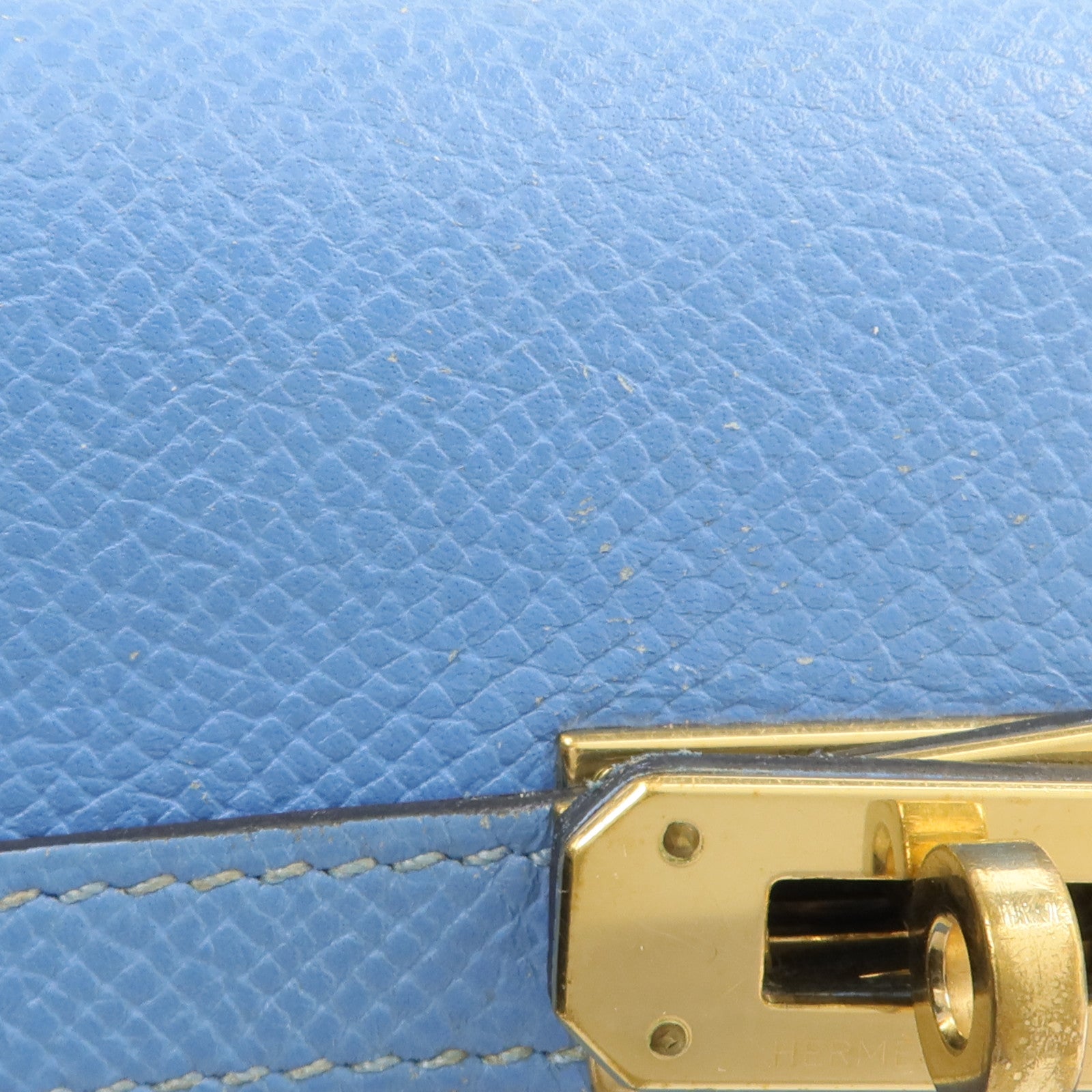 HERMES Epsom皮革Kelly Compact Wallet長錢包Bleu Paradis