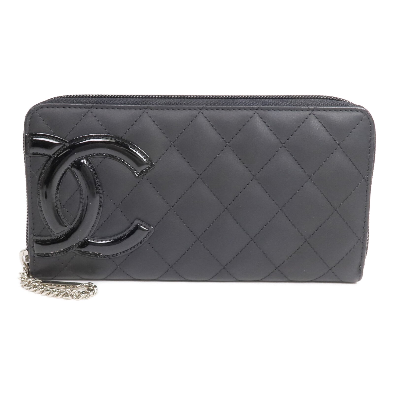 CHANEL 牛皮皮革Cambon Wallet銀扣拉鏈長錢包
